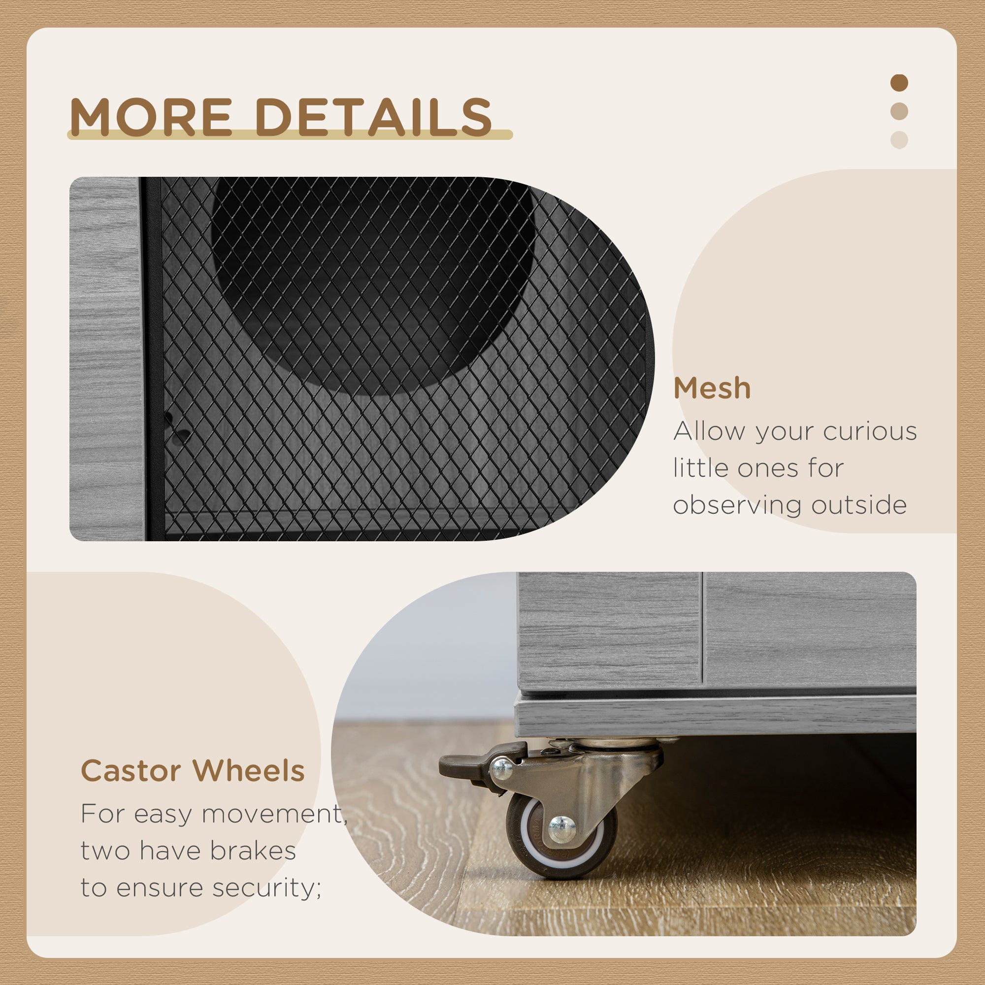 Cat Tree House with Scratching Post and Wheels, Gray - Gray - Image 7