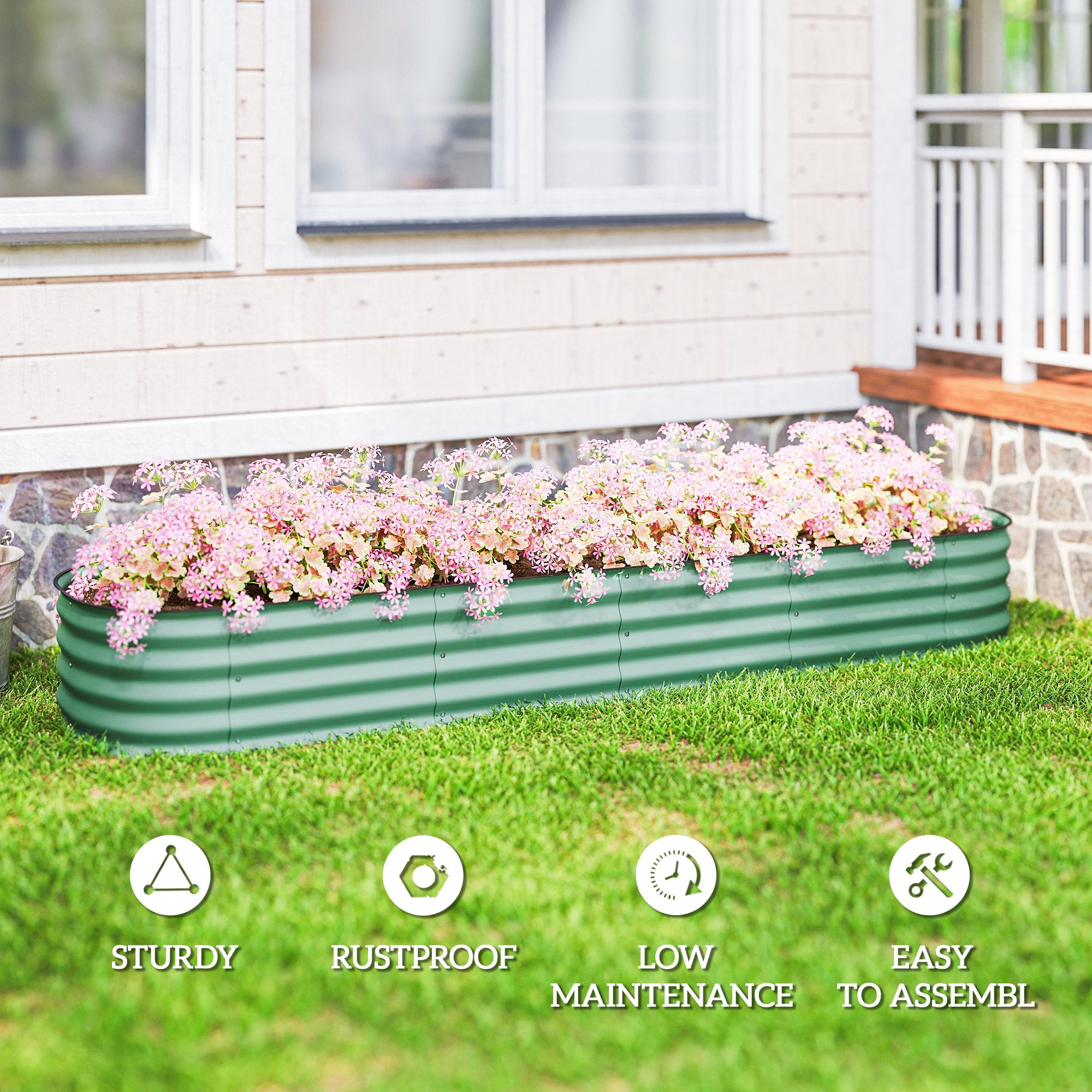 7.9' x 2' x 1' Galvanized Raised Garden Bed Kit, Metal Planter Box with Safety Edging, Green - Green - Image 7