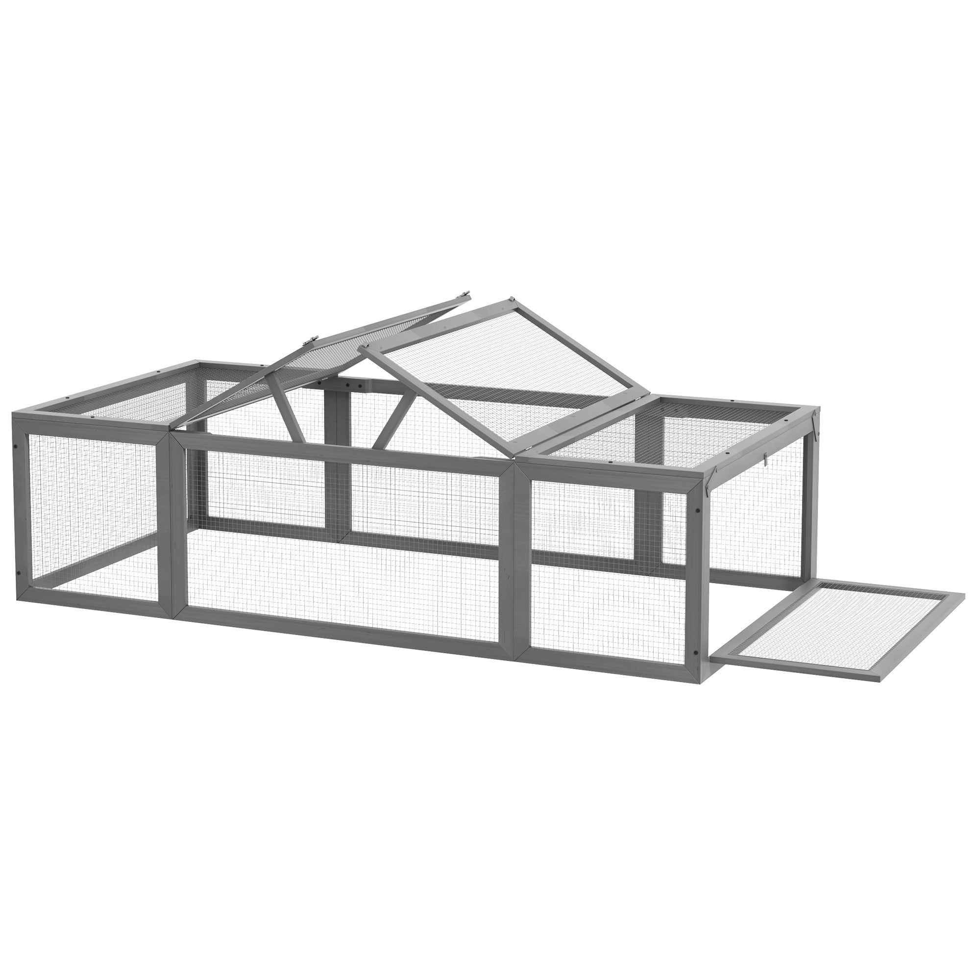 Large Wooden Rabbit Hutch Small Animal Habitat Enclosure Outdoor Run and Lockable Doors - Gray - Gray