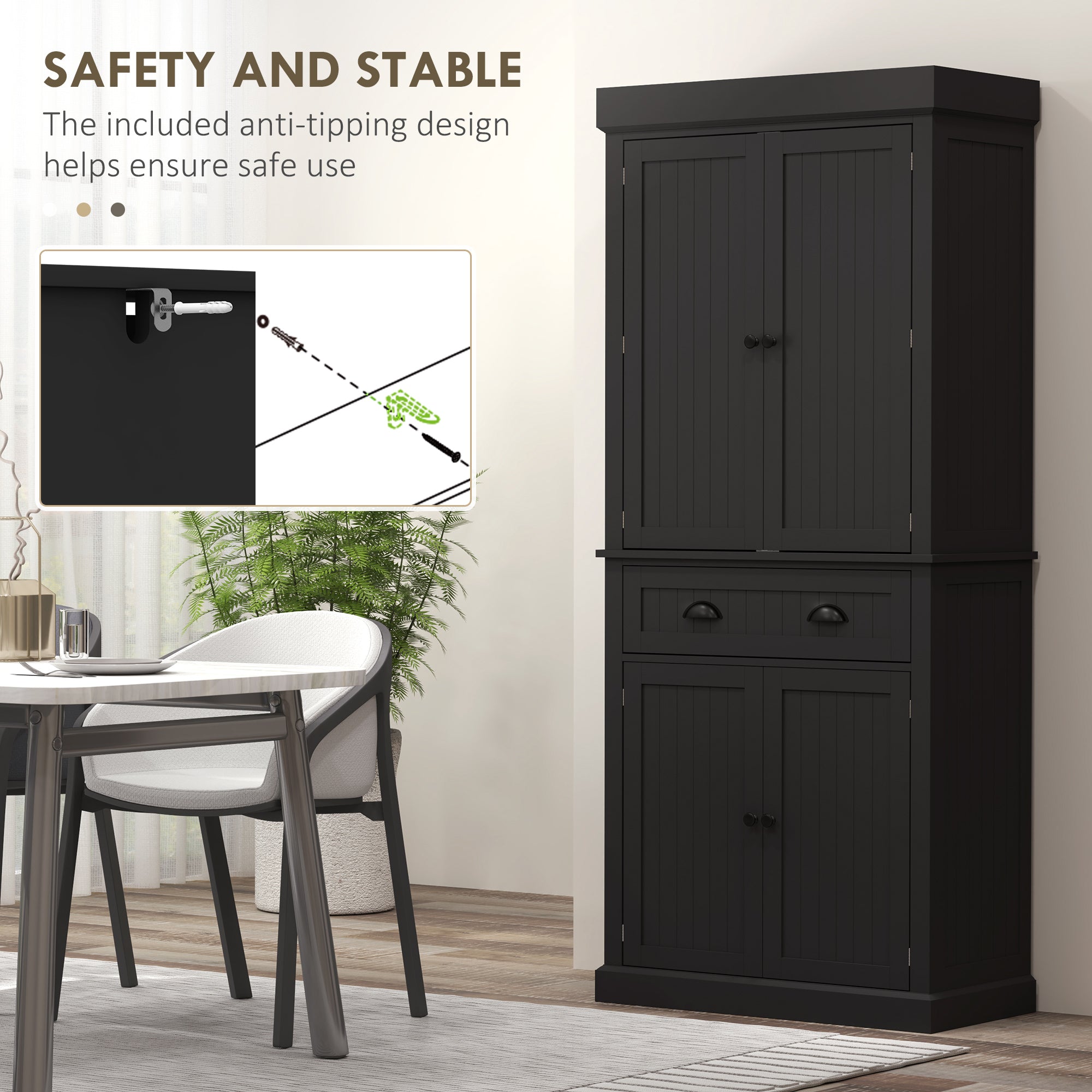71" Kitchen Pantry Cabinet with LED Lights, 6 Door Shelves, a Drawer and 4 Adjustable Shelves, Black