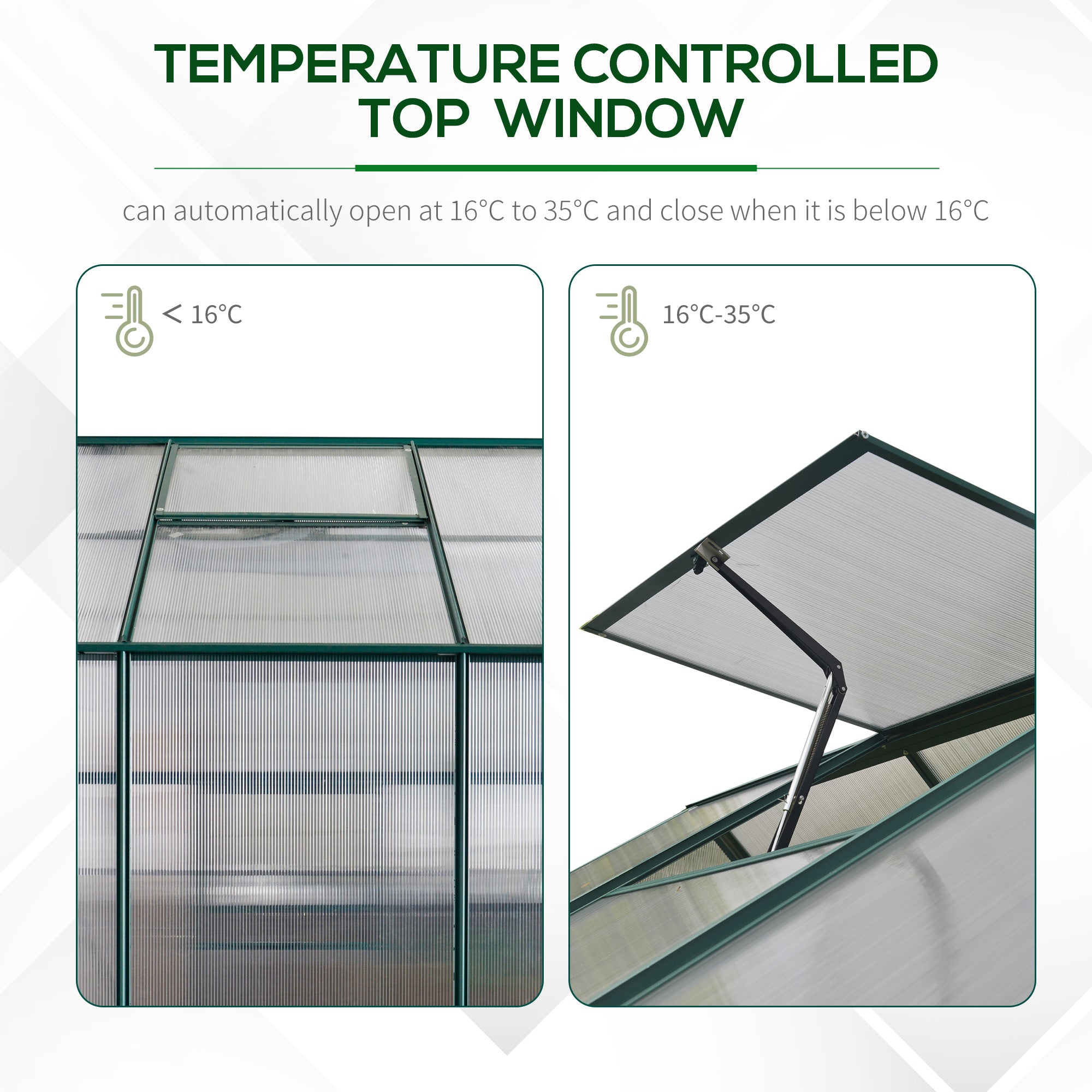 8' x 6' Greenhouse for Outdoors, Polycarbonate Greenhouse with Roof Vent and Rain Gutter, Aluminum Walk-in Green House for Outside for Patio Backyard Garden, Green - Transparent, green - Image 6