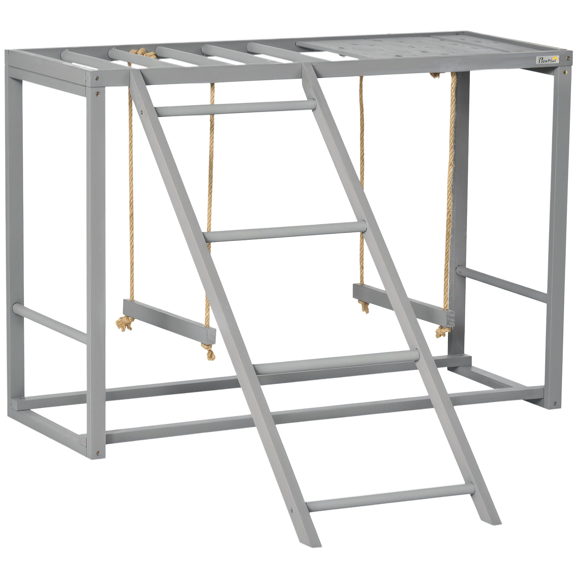 Chicken Activity Play with Swing Set for 3–4 Birds, Wooden Chicken Coop Accessory with Multiple Perches & Hen Ladder, Gray - Gray