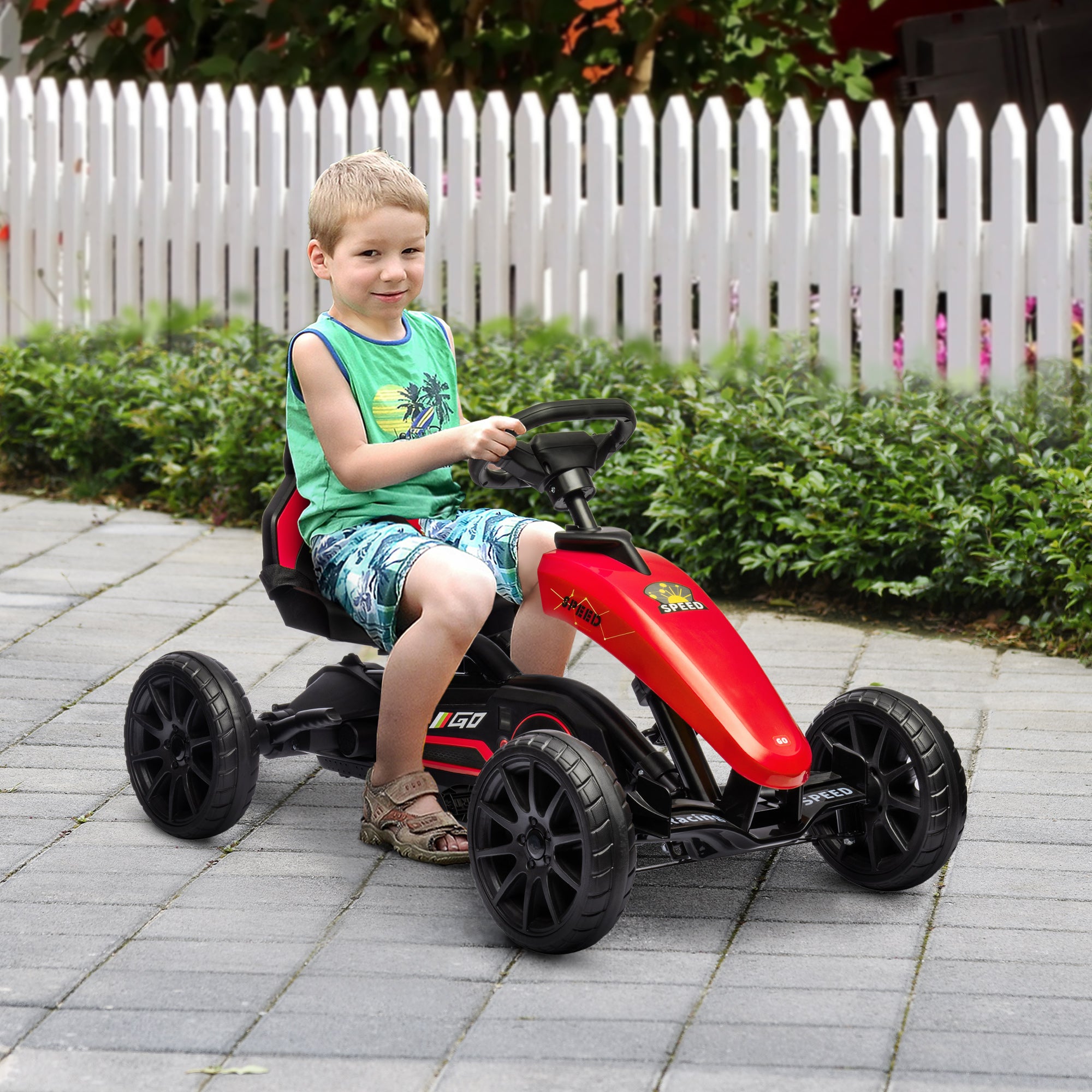 Kids Pedal Go Kart w/ Swing Axle, Shock-Absorbing Wheels, Red
