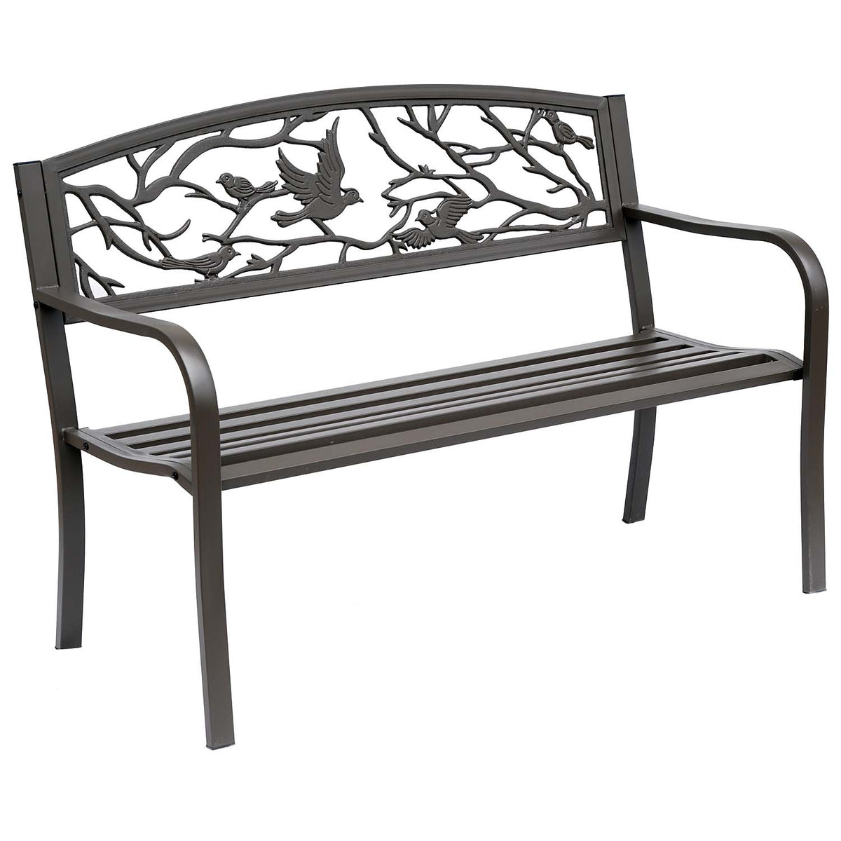 50" Vintage Bird Pattern Garden Cast Iron Patio Bench - Brown