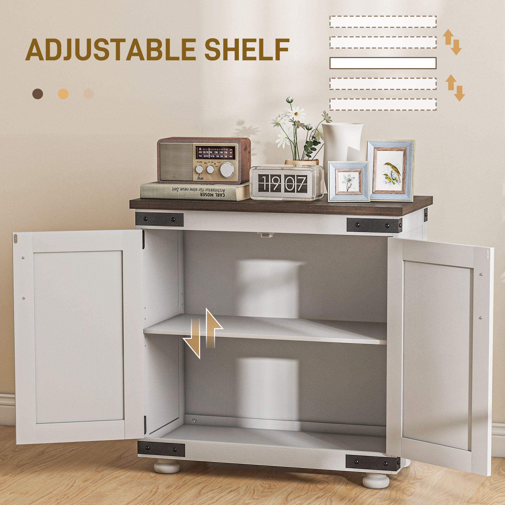 Kitchen Sideboard, Buffet Cabinet with Barn Door and Adjustable Shelf, Distressed White