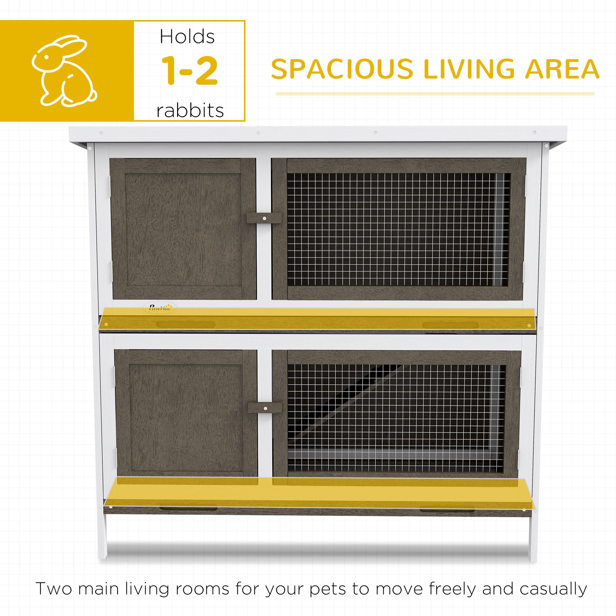 Wooden Bunny Hutch with Ramp, Indoor/Outdoor, Brown - Brown - Image 5