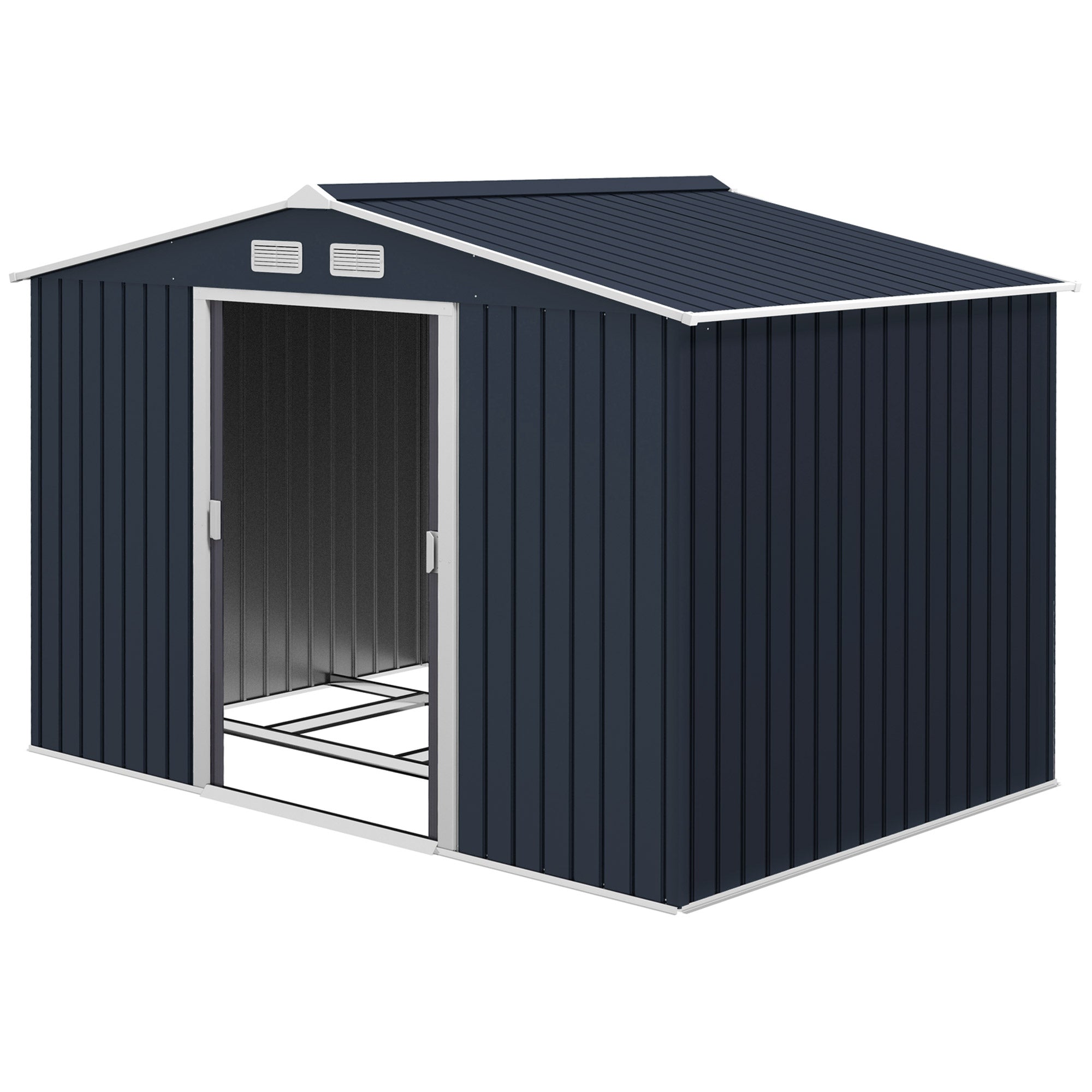 9' x 6' Outdoor Storage Shed, Garden Tool Metal Shed with Foundation Kit, Dark Gray - Dark Gray