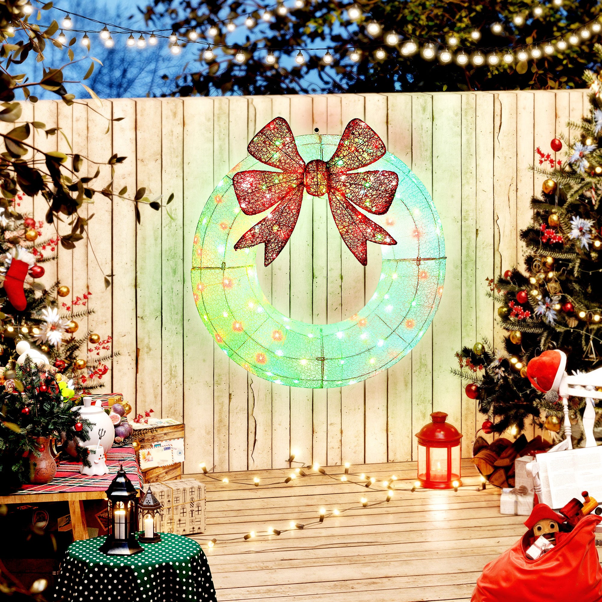 36 Inch Lighted Wreath Decoration with Dual Color LED, Christmas Wreath with Daily Timer, Remote for Indoor Outdoor