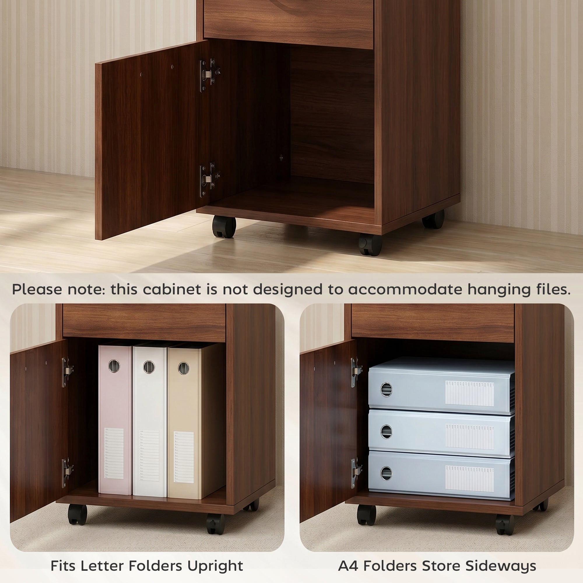 Mobile Storage Cabinet Organizer with Drawer and Cabinet, Printer Stand with Castors, Brown