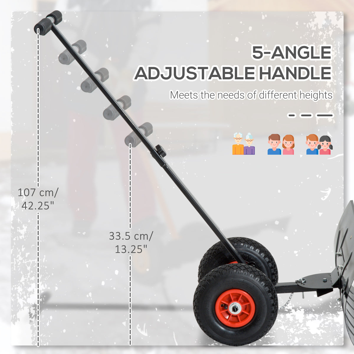 Snow Shovel Rolling Pusher with 29" Blade, 10" Wheels & Angle-Adjustable Handle, Black