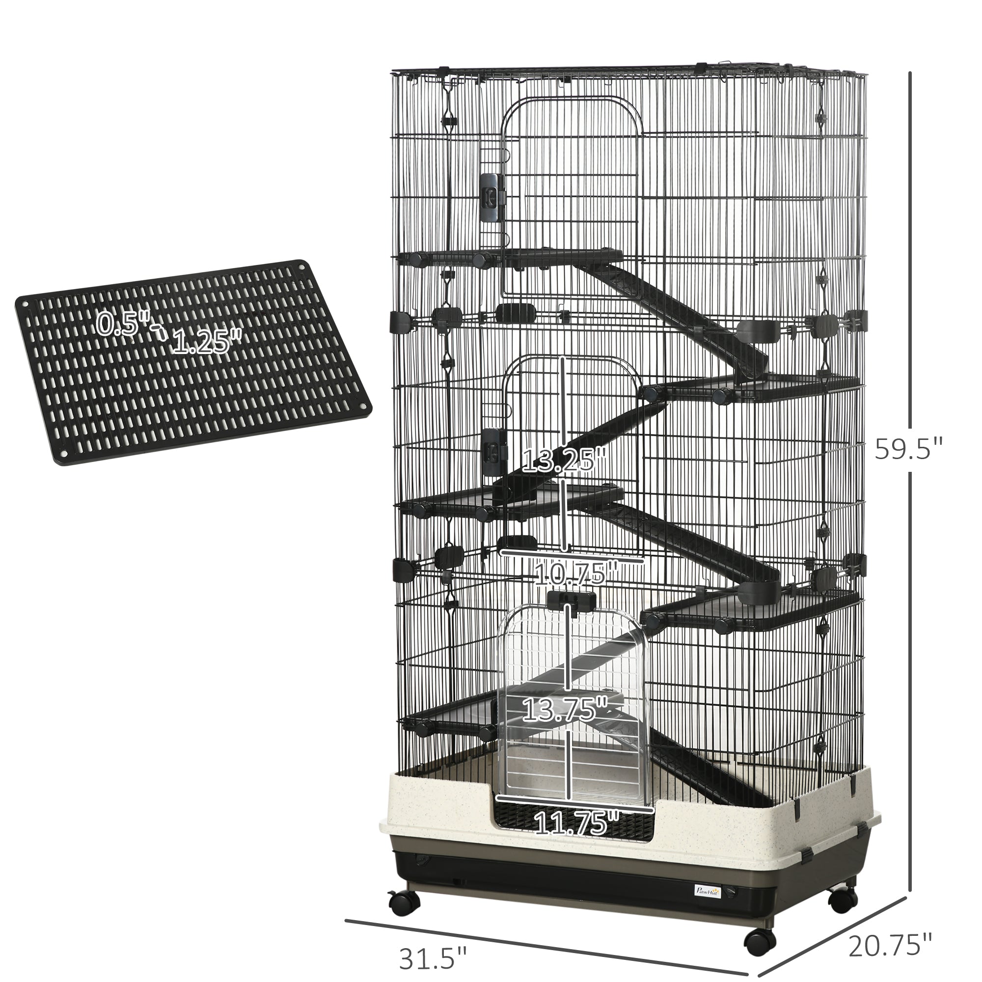 6-tier Platform Rolling Small Animal Rabbit Cage with a Large Living Space, Black - Black and White - Image 3
