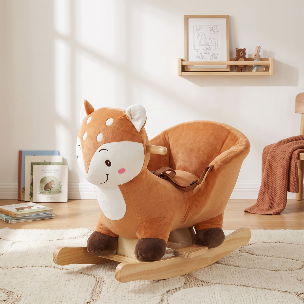 Baby Rocking Horse, Spotted Deer Rocking Horse Toy with Sounds, Seat Belt and Widened Base for Toddlers 1-3 Y, Brown