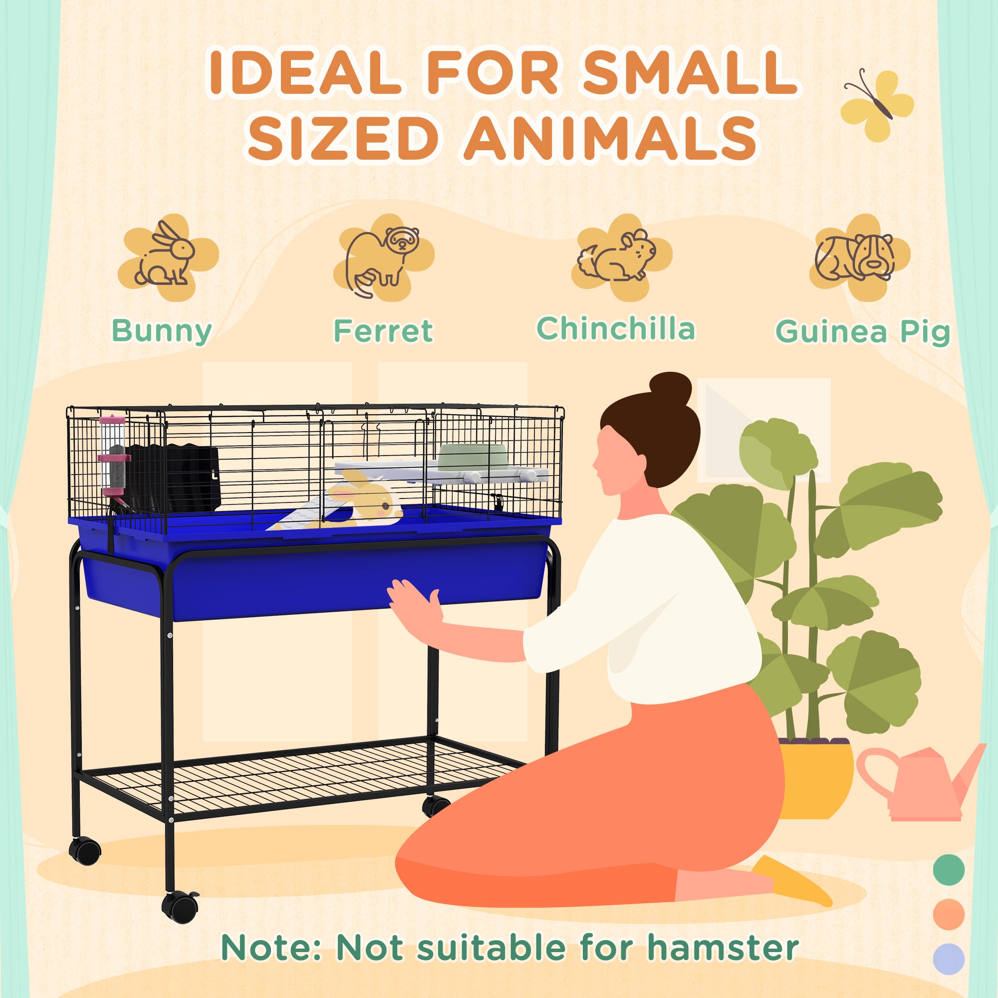 Two-Story Small Animal Cage Removable from Stand, Pet Habitat with Shelf & Wheels, 33" x 18.5" x 35", Blue - Blue - Image 5