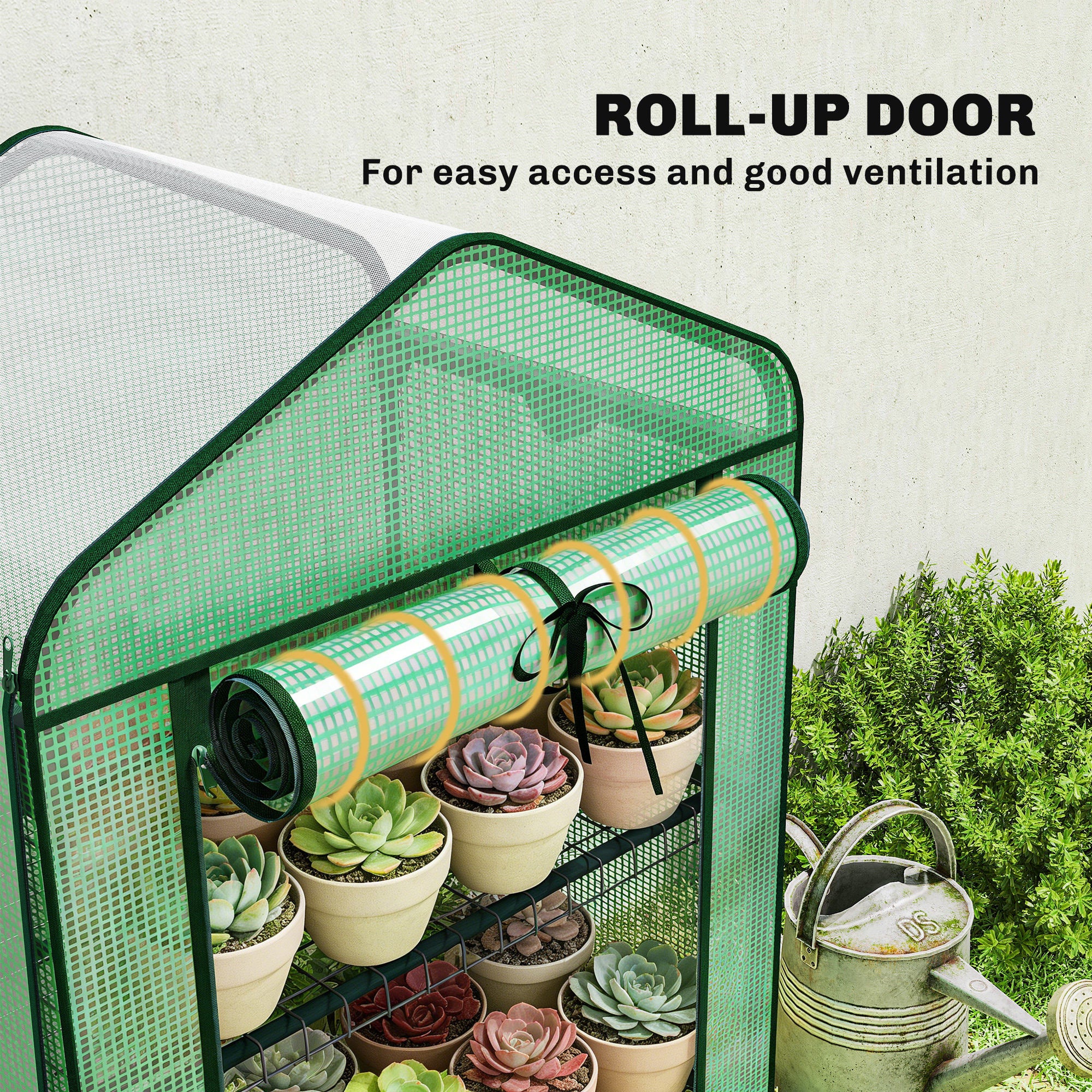 Mini Greenhouse with Screen Roof, Portable Small Greenhouse with Roll-Up Zipper Door, 27.6" x 19.7" x 50", Green - Green - Image 7