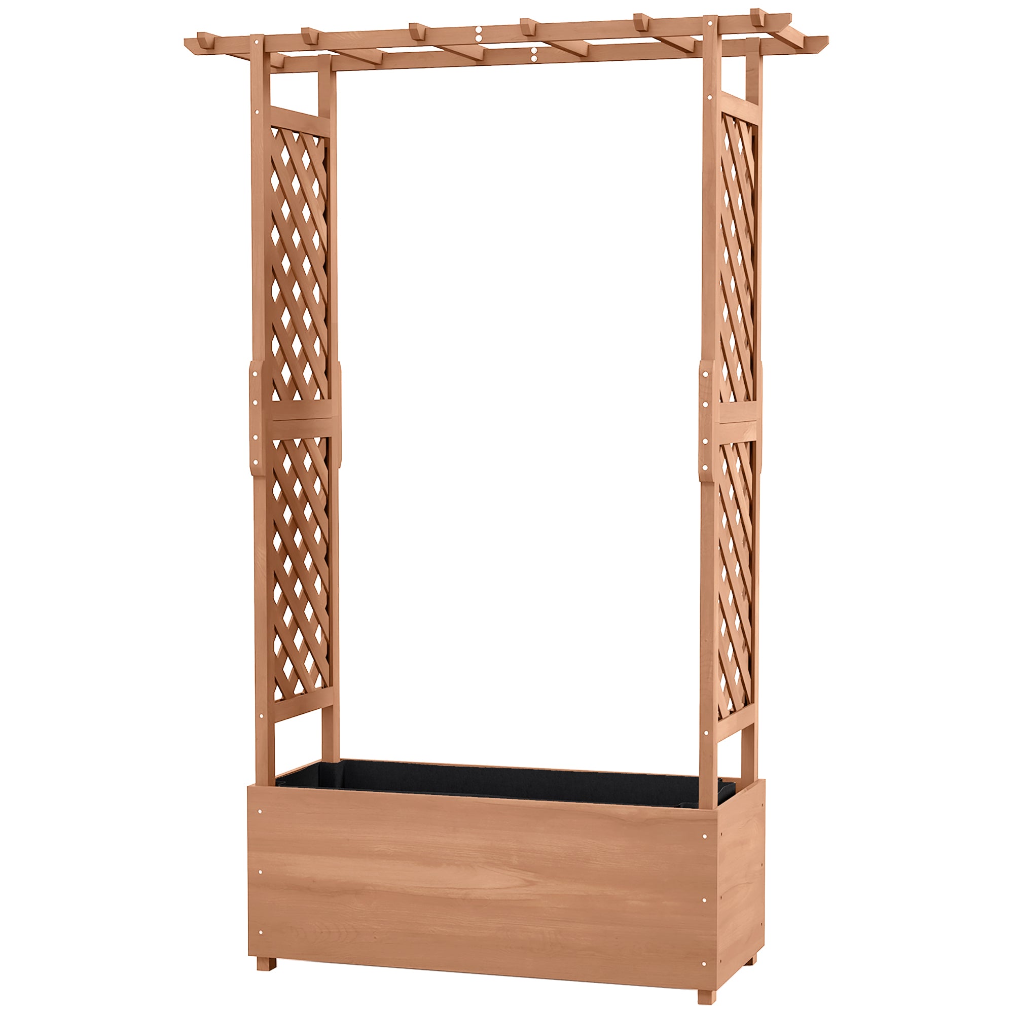 Raised Garden Bed with Trellises and Roof for Climbing Plant Vine, Hanging Flowers, 70.75" Tall Outdoor Wood Planter Box with Drainage & Filter - Brown