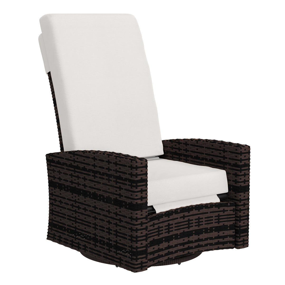 Outdoor Wicker Swivel Recliner Chair, Lifting Footrest, 360° Rotating Basic, Water-resistant Cushions, Khaki