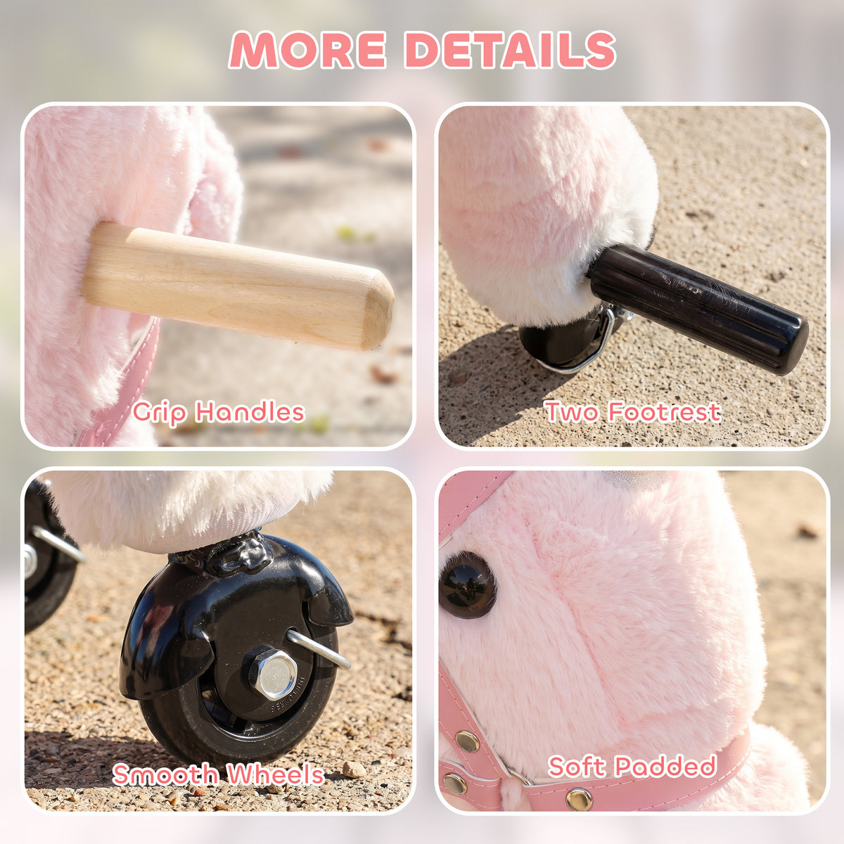 Ride on Horse for Kids 2-5 Years, 22 Inch Height Plush Ride On Pony with Wheels and Sounds for Active Play, Pink
