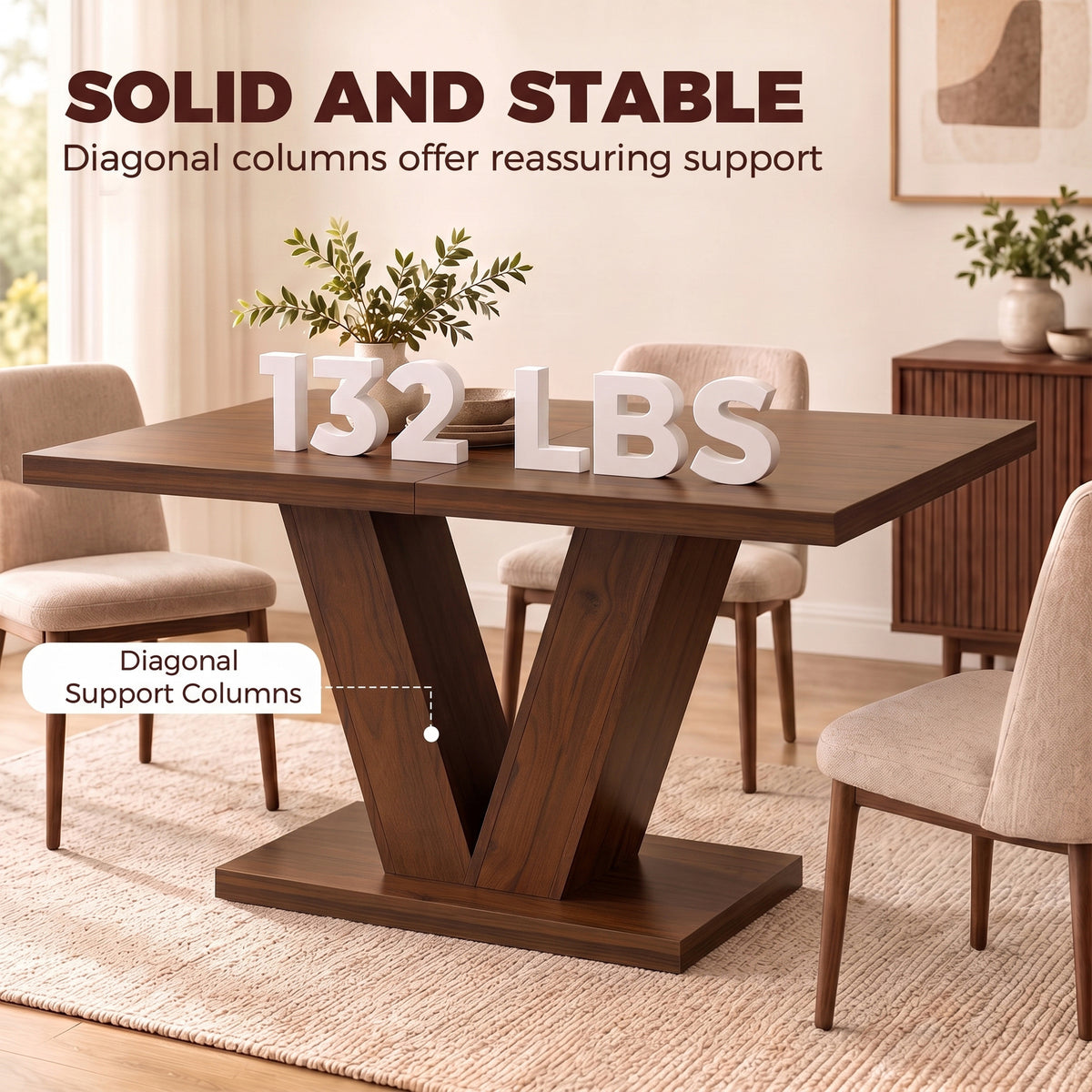 Modern Dining Table for 4 People, 47.2" Kitchen Table for Dining Room and Living Room, Rectangular, Dark Walnut