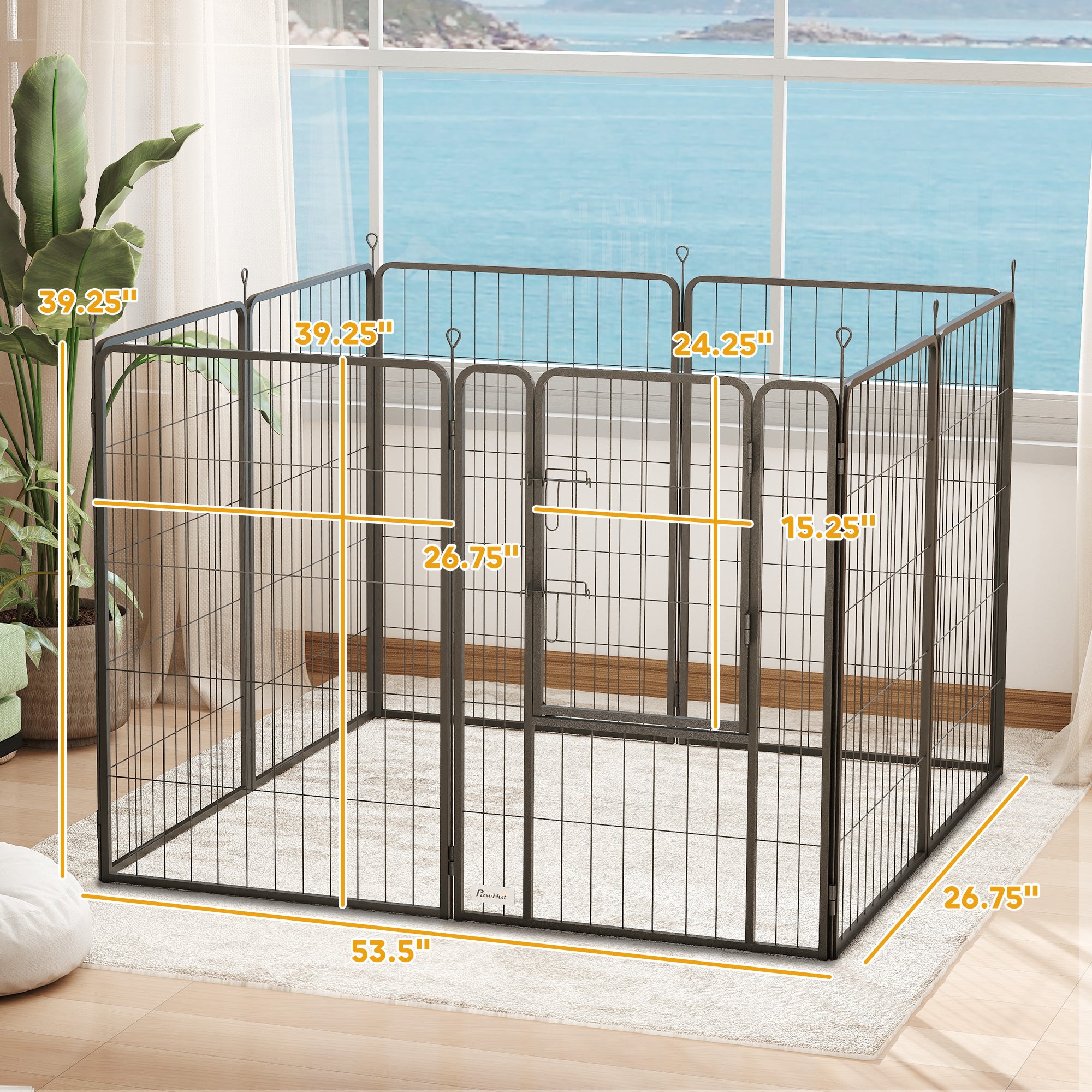 39 Inch Exercise Pen, Heavy Duty Dog Playpen, 8 Panel Metal Pet Fence for Medium and Large Dogs, Black - Black - Image 3
