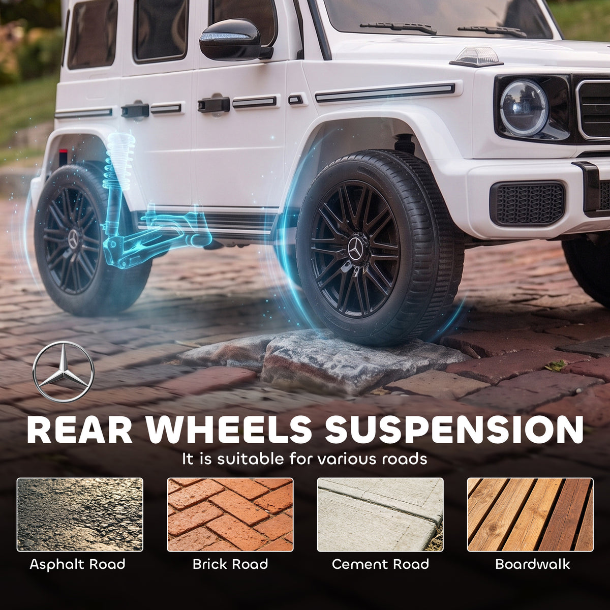 Licensed Mercedes-Benz G580 12V Kids Ride On Car with Remote, Soft Start, Headlights, Seat Belt, Music, USB, Horn, White
