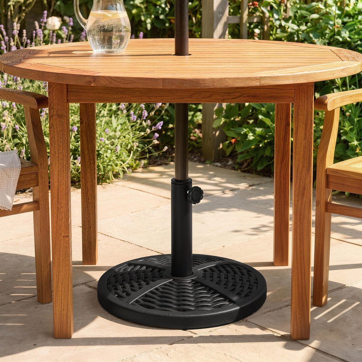 30 lbs. Market Umbrella Base Holder 18" Heavy Duty Round Parasol Stand with Rattan Design for Patio, Black