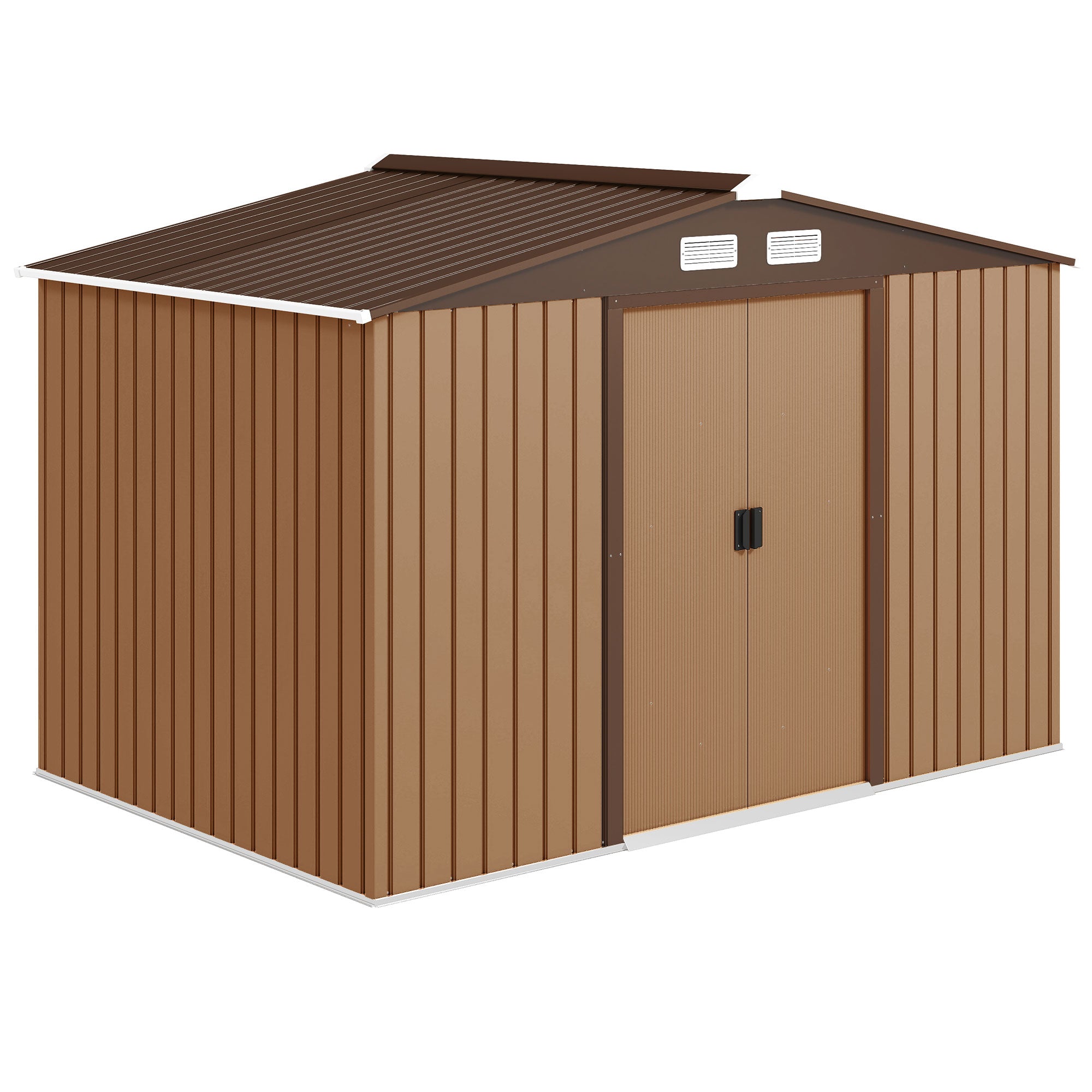 9' x 6' Outdoor Storage Shed, Garden Tool Metal Shed with Foundation Kit, Double Lockable Door, Air Vents and Sloping Roof, for Backyard, Patio, Lawn, Yellow - Yellow