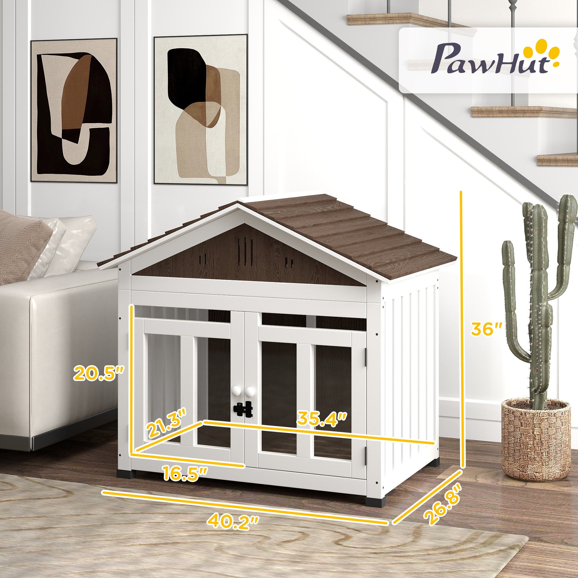 40"L Wooden Dog House Outdoor Indoor for Small, Medium, Large Dogs, with Air Vents & Elevated Removable Floor - Brown - Image 3