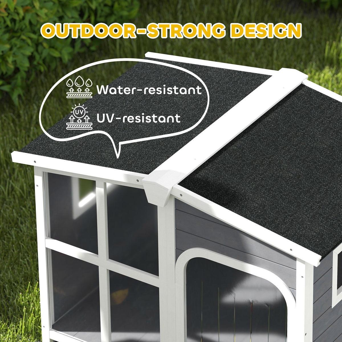 Cabin-Style Wooden Dog House for Large Dogs with Openable Roof & Giant Window,Gray