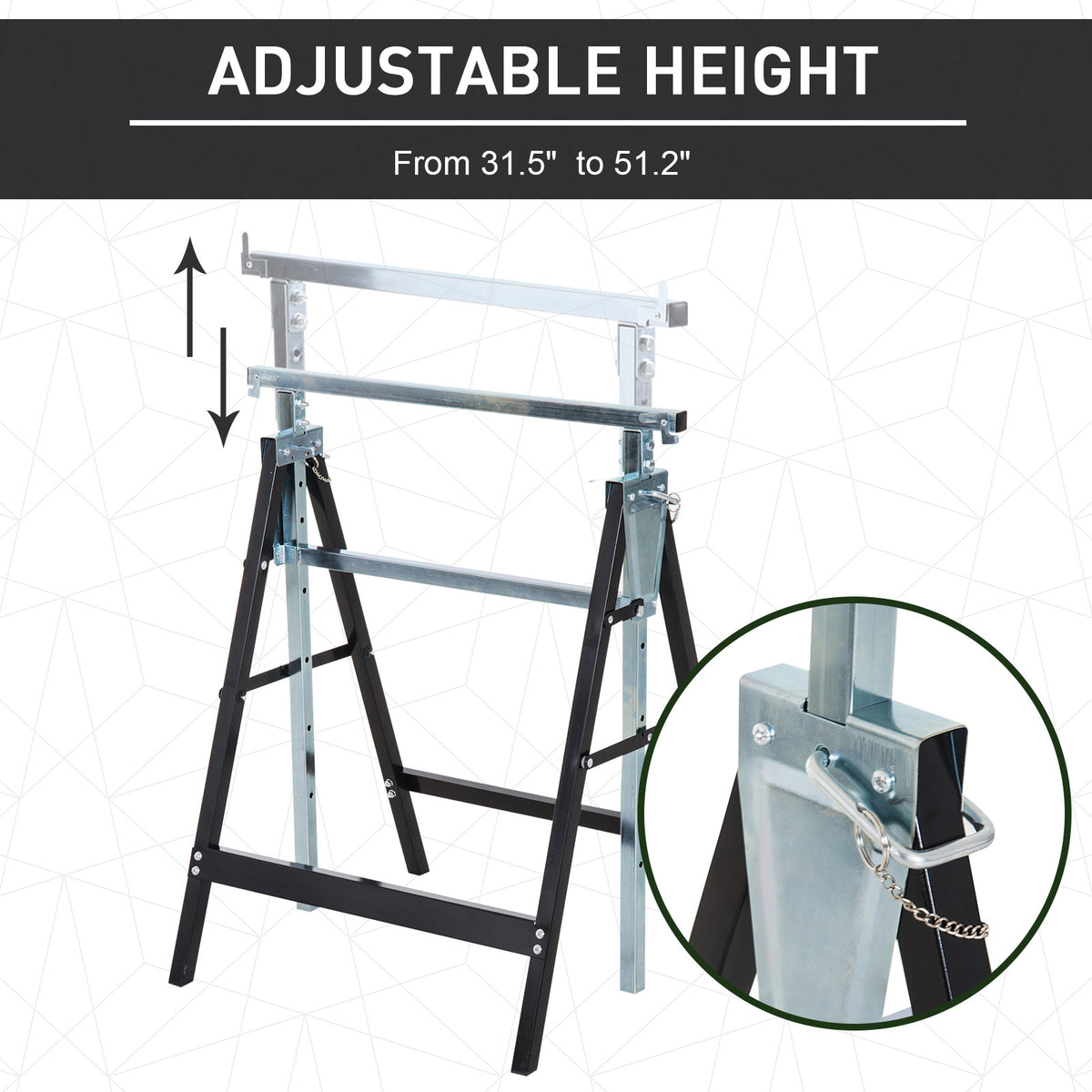 Set of 2 Adjustable Telescopic Builders Trestle, DIY Steel Work Bench Carpenter, Folding Saw Horse Tools Black