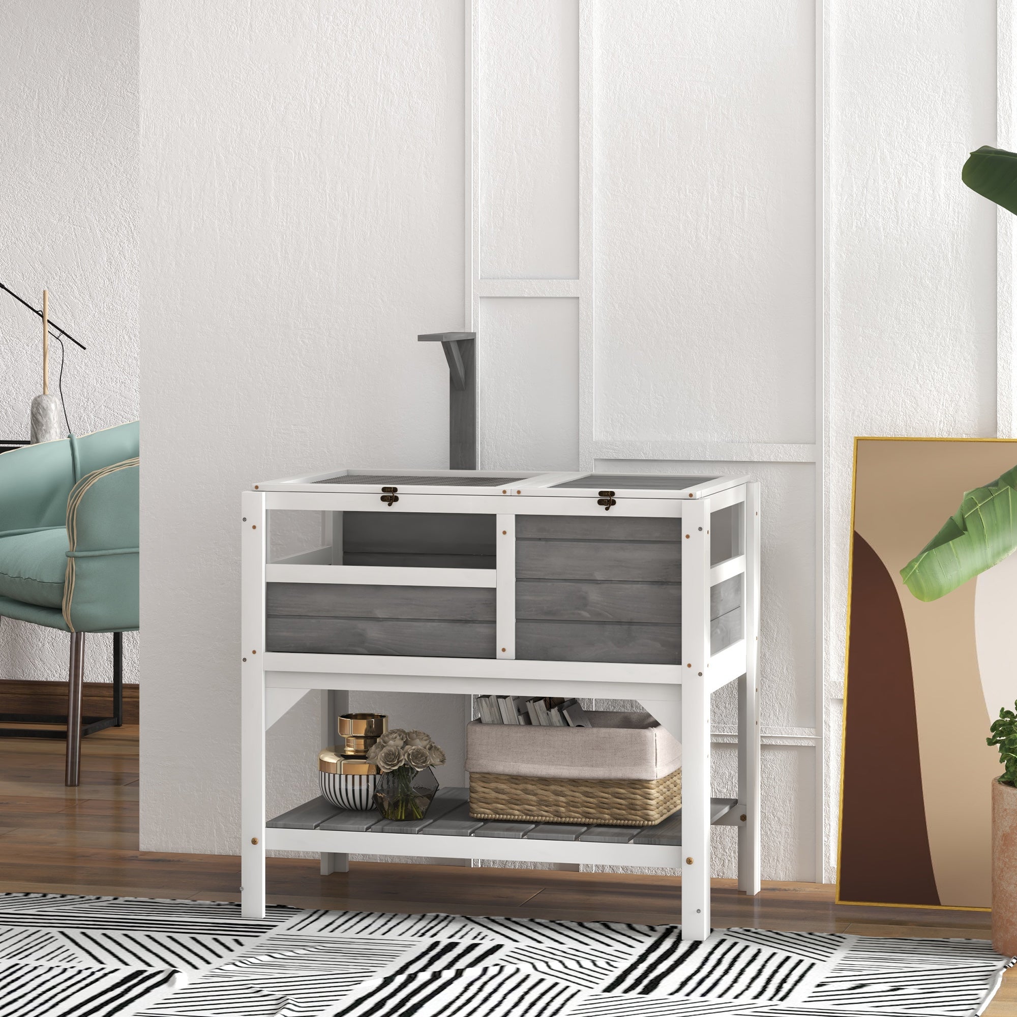 Tortoise Habitat with Shelf Storage Tortoise Gift Accessory with Weather Protection for Indoor, Light Gray - Light Gray - Image 2