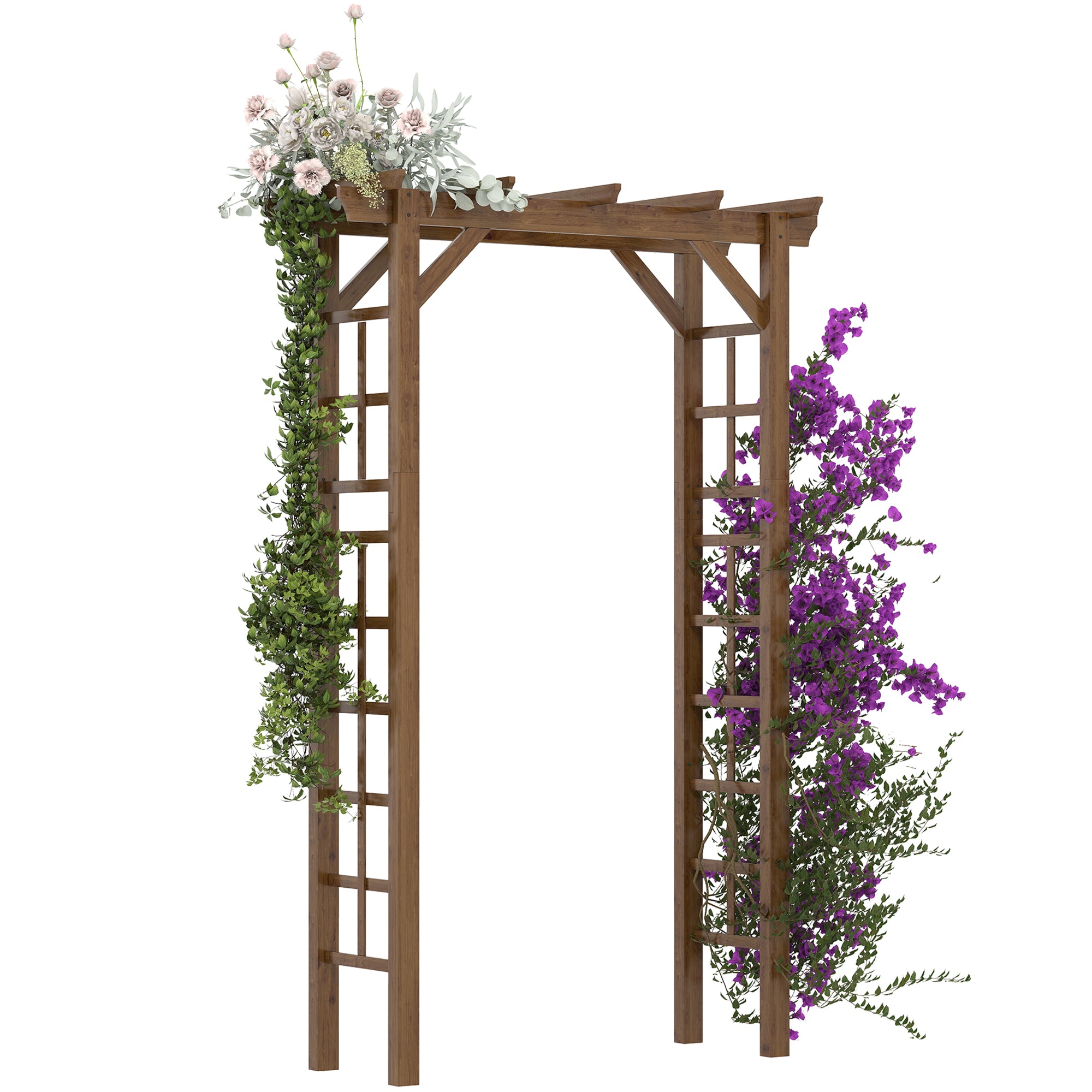 85" Wooden Garden Arbor for Wedding and Ceremony, Outdoor Garden Arch Trellis for Climbing Vines - Carbonized - Carbonized