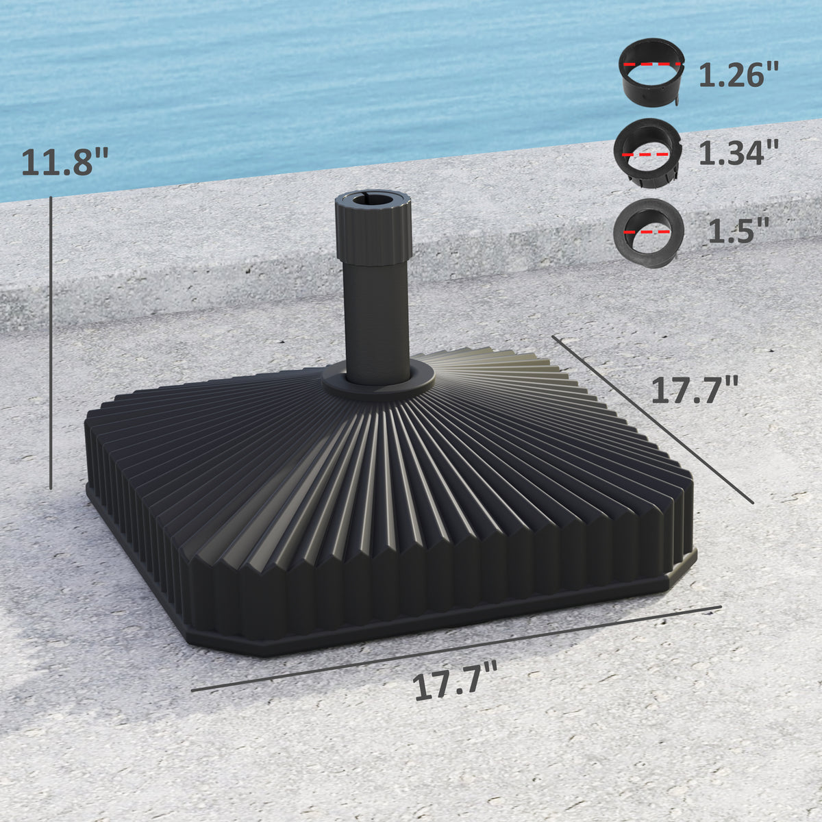 Square Patio Umbrella Base Holder, Heavy Duty Outdoor Umbrella Stand Base, Filled Up to 42lbs with Sand or 33lbs with Water for Garden, Poolside, Black