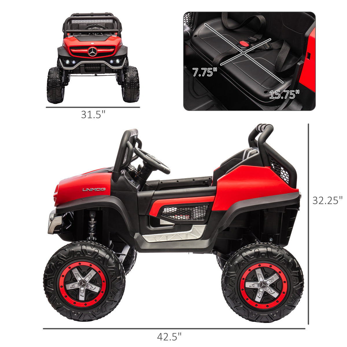 Licensed Mercedes-Benz Unimog 12V Kids Ride on Truck with Remote Control, Battery Powered Electric Car with Spring Suspension, LED Light, Horn, Music, Red