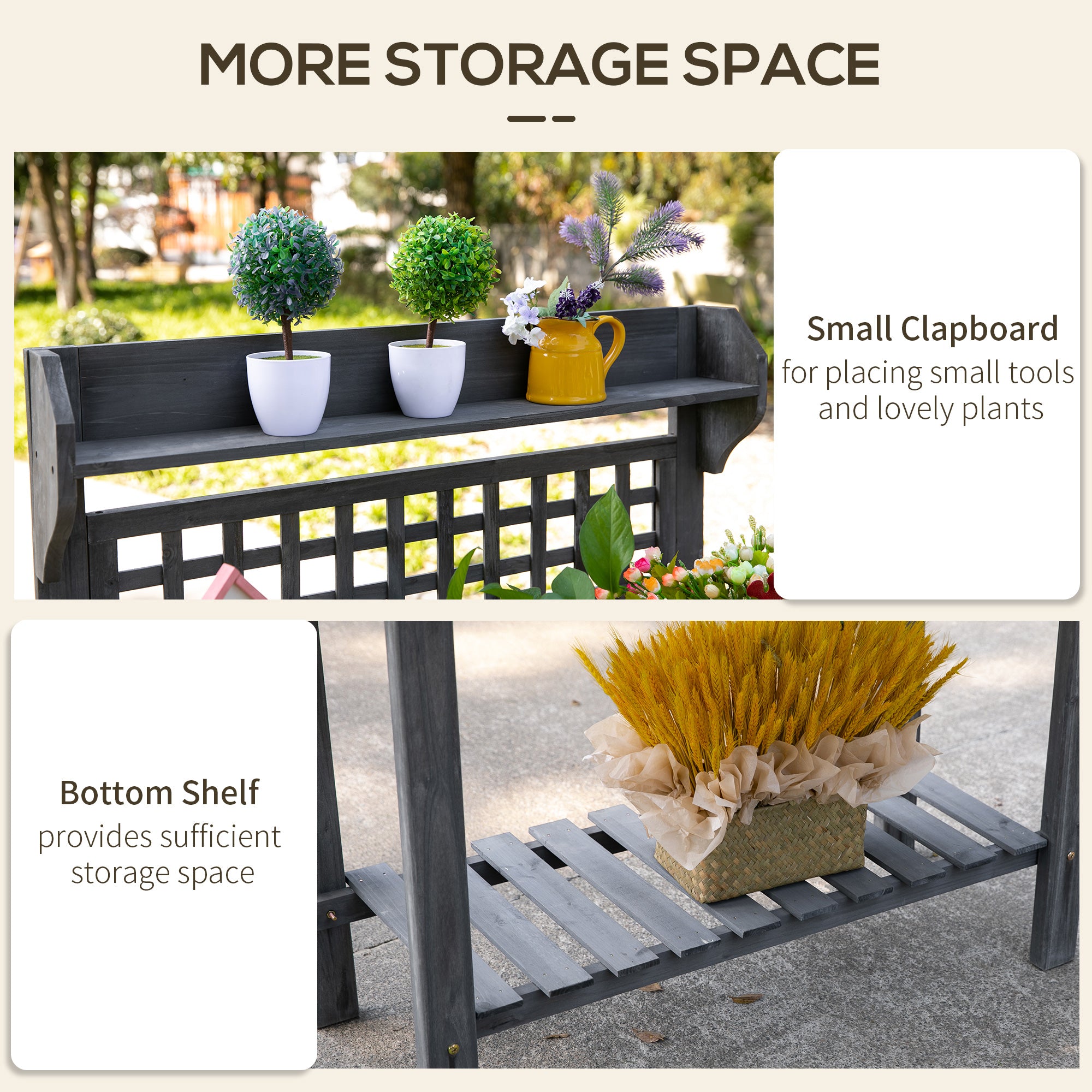 Outdoor Potting Bench Table, Wooden Workstation with Sliding Tabletop, Storage Shelf and Dry Sink, for Greenhouse, Garden, Patio, Gray - Gray - Image 5