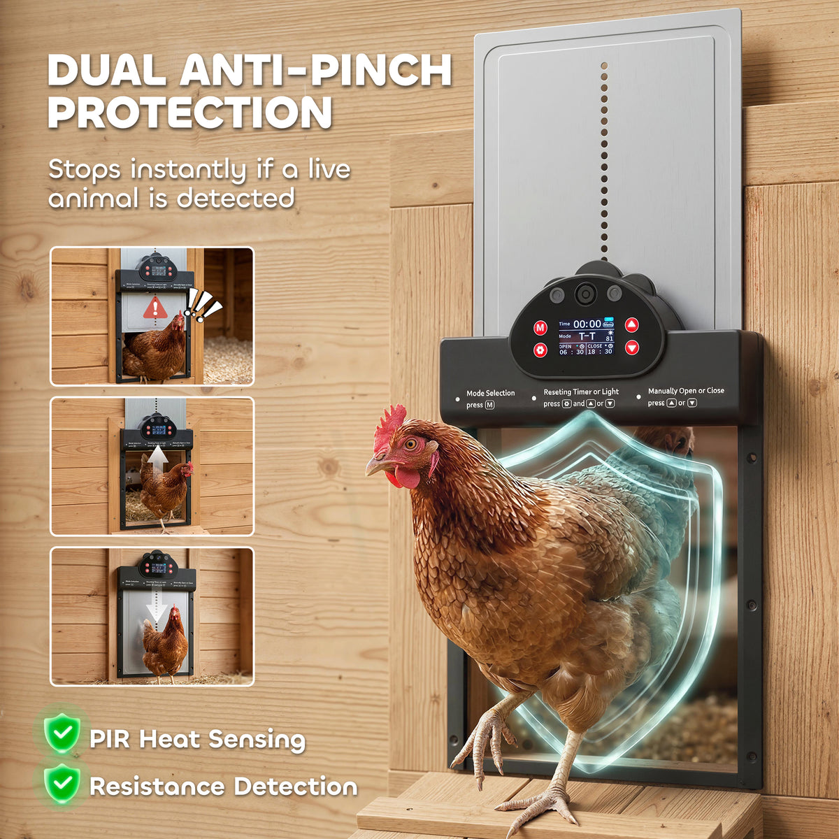 2K HD AI Camera Automatic Chicken Coop Door with APP Remote Control, WiFi Solar Powered with 5200 mAh Large Battery