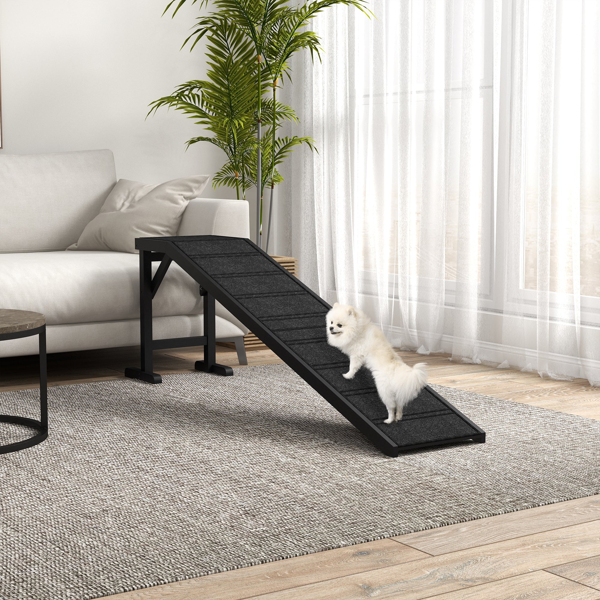 Dog Ramp w/ Non-Slip Carpet and Top Platform, 74" x 16" x 25", Black - Black - Image 2