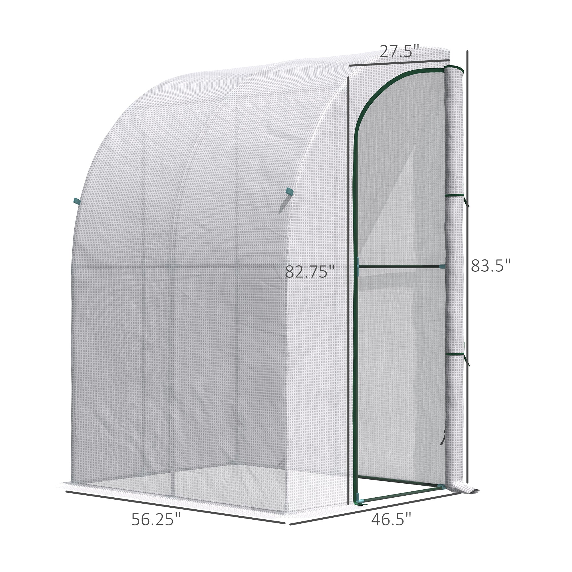 5' x 4' x 7' Outdoor Lean to Greenhouse, Walk-In Green House Plant Nursery with Roll-up Window, PE Cover, White - White - Image 3