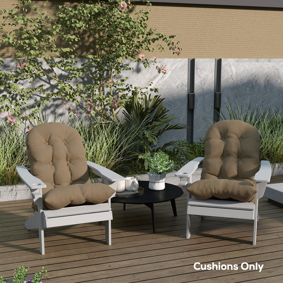Adirondack Chair Cushions Set of 2, Tufted High Back Patio Non-Slip Cushions for Adirondack Chairs, Khaki