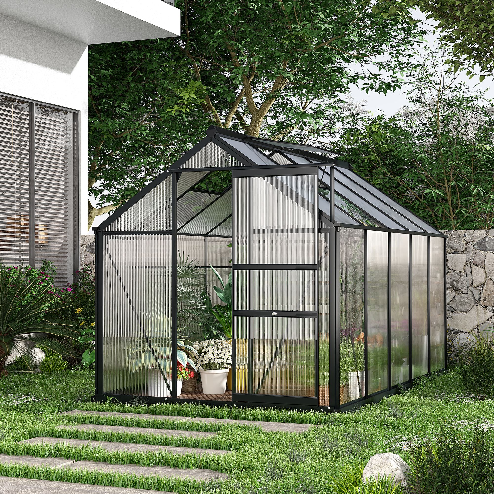 6.2' x 10.3' x 6.6' Outdoor Greenhouse with Walk-in Vent Door for Backyard Garden Gray - Gray - Image 8