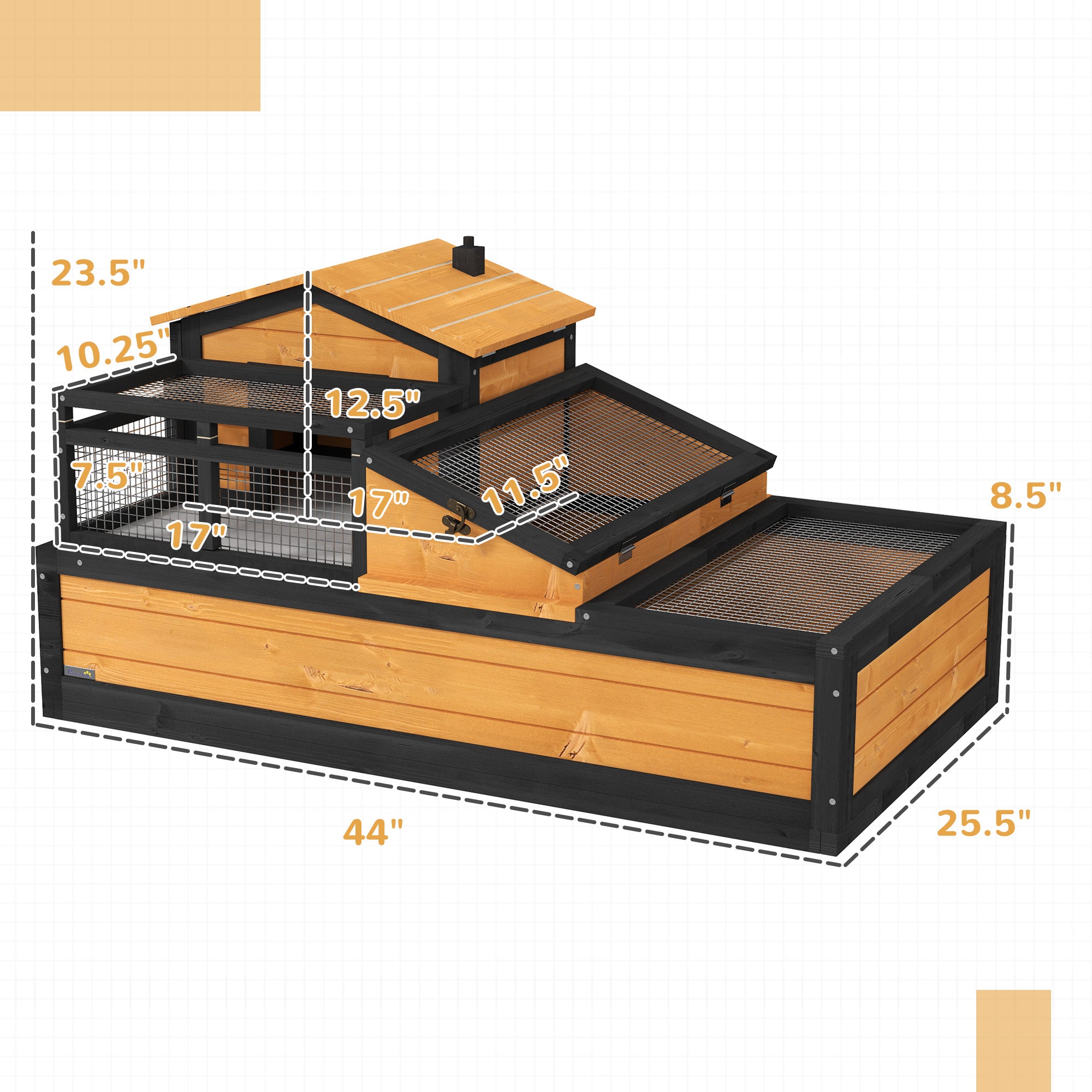 3-Room Tortoise Habitat House w/ Balcony & 2 Stories, 44" x 25.5" x 25", Yellow - Yellow - Image 3