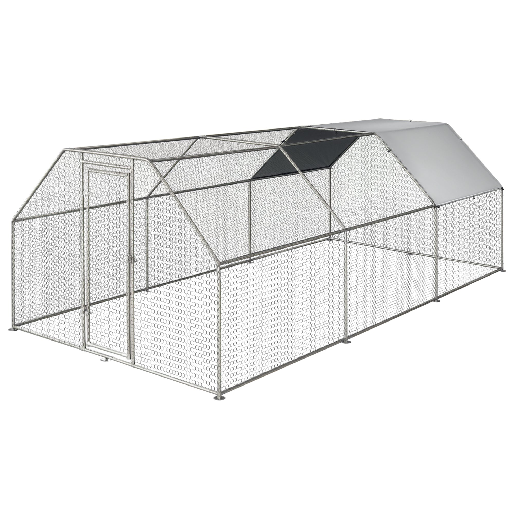 Large Chicken Coop Metal Chicken Run with Waterproof and Anti-UV Cover, Flat Shaped Walk-in Fence Cage Hen House for Outdoor and Yard Farm Use, 1.3" Tube Diameter, 9' x 18.5' x 6.5' - Silver