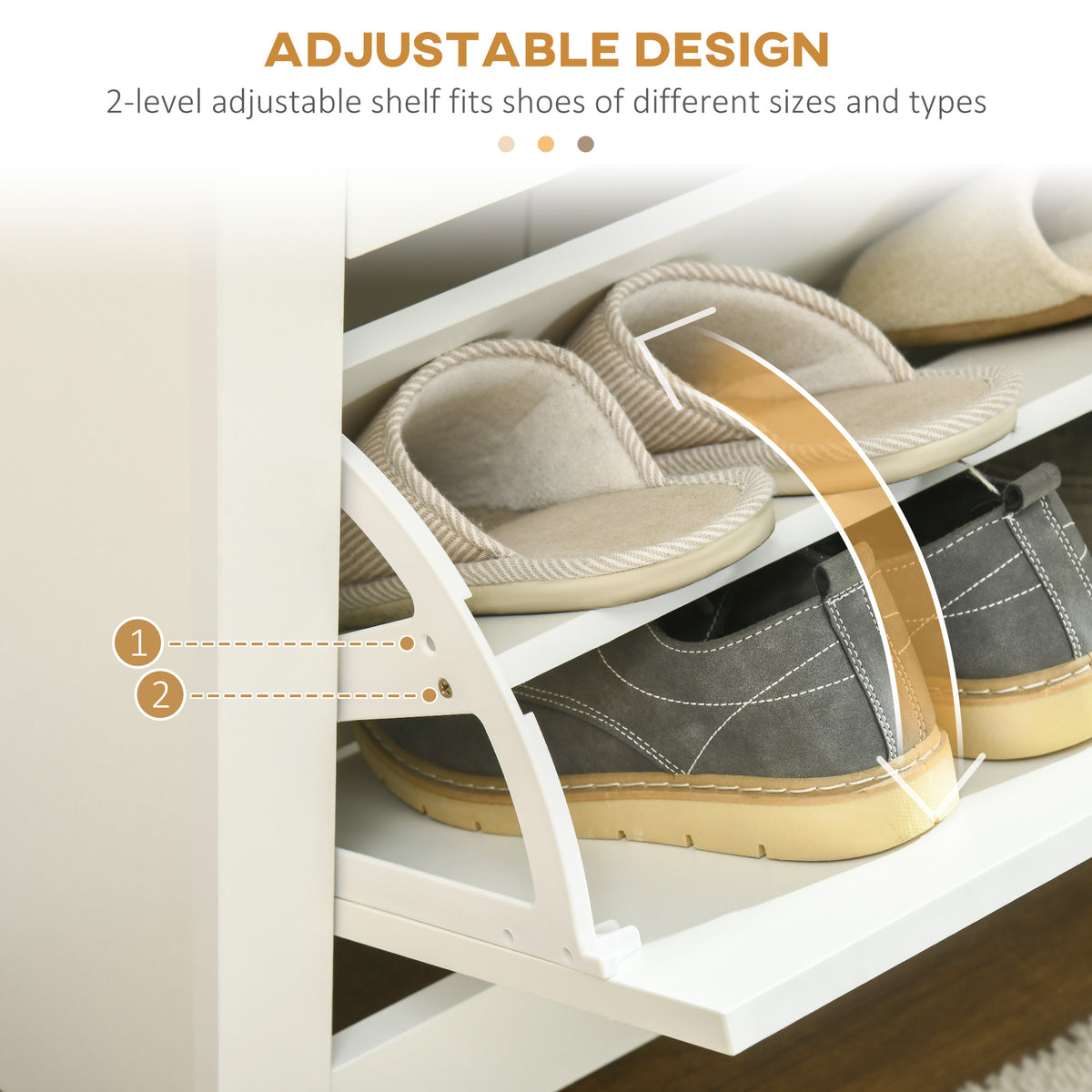 Slim Shoe Storage Cabinet, Shoe Cabinet with 2 Flip Drawers and Adjustable Dividers, Natural & White