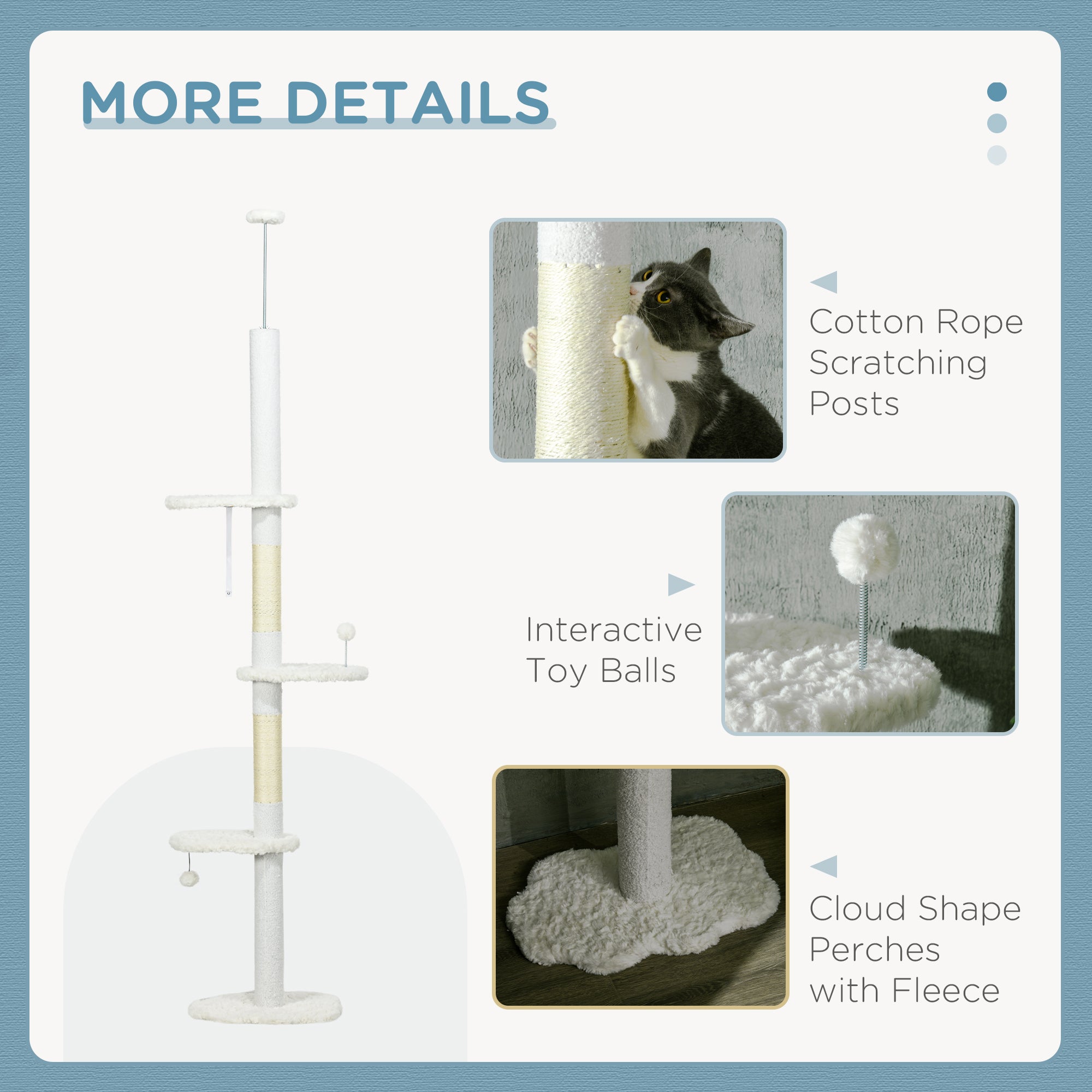 8.4' Floor to Ceiling Cat Tree, Adjustable Height, White - White - Image 6