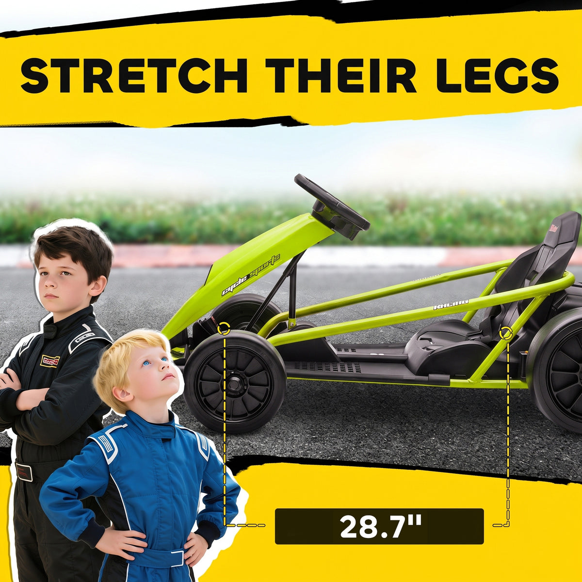 24V Electric Go Kart for Kids, Drift Ride-On Racing Go Kart with Max 8.1 MPH, for Boys Girls Aged 8-12 Years Old, Green