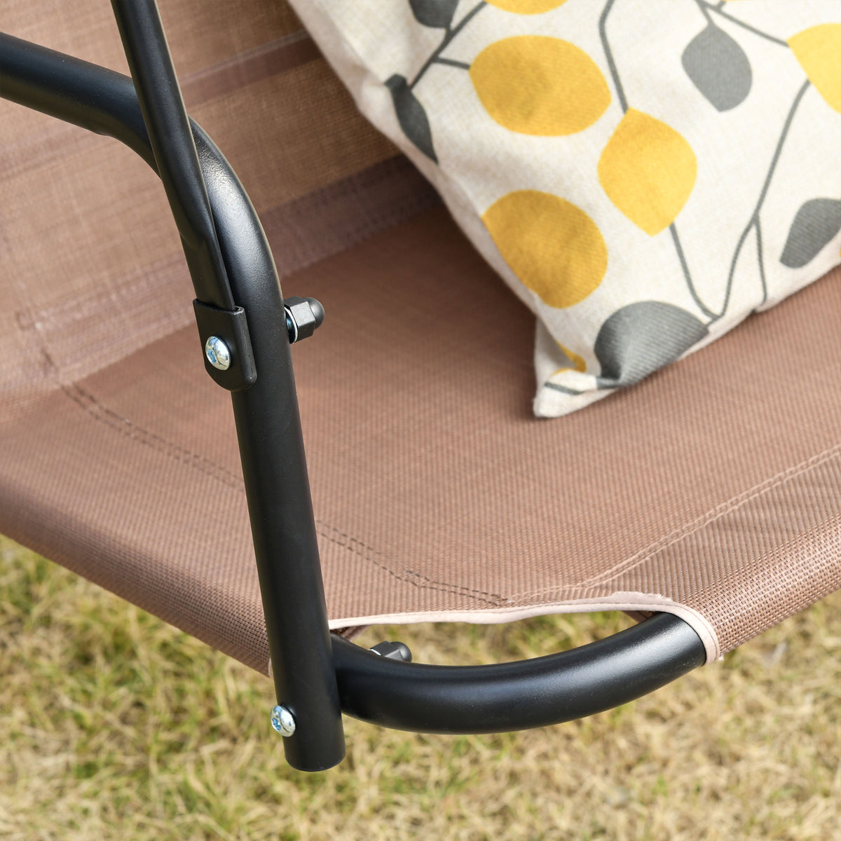 2-Seater Patio Swing Chair, Outdoor Adjustable Canopy Porch Swing with Armrests, Texeline Fabric and Steel Frame, Brown