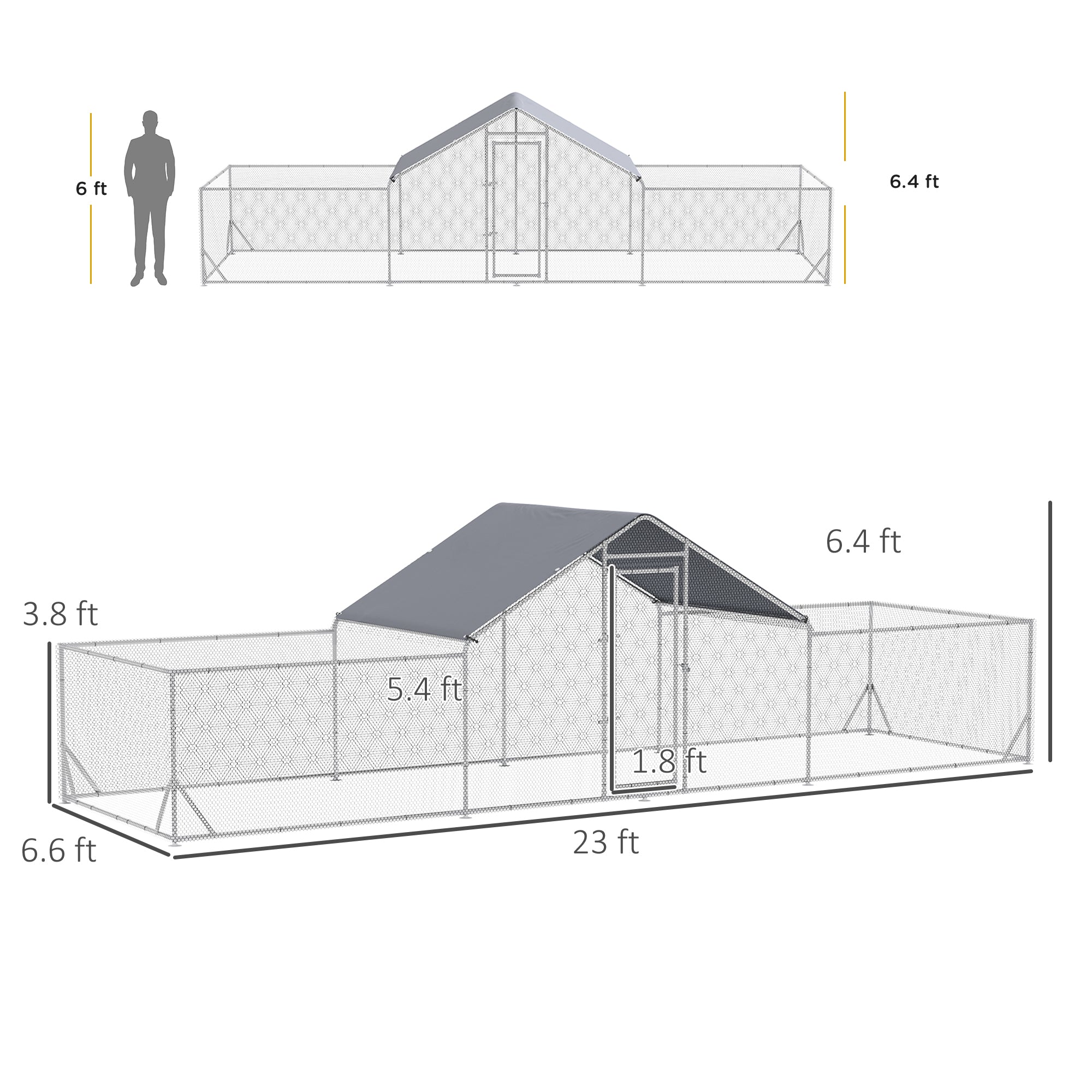 23' x 6.6' Large Chicken Coop with Weather-Resistant Cover for 12-14 Chickens, Silver - Silver - Image 3