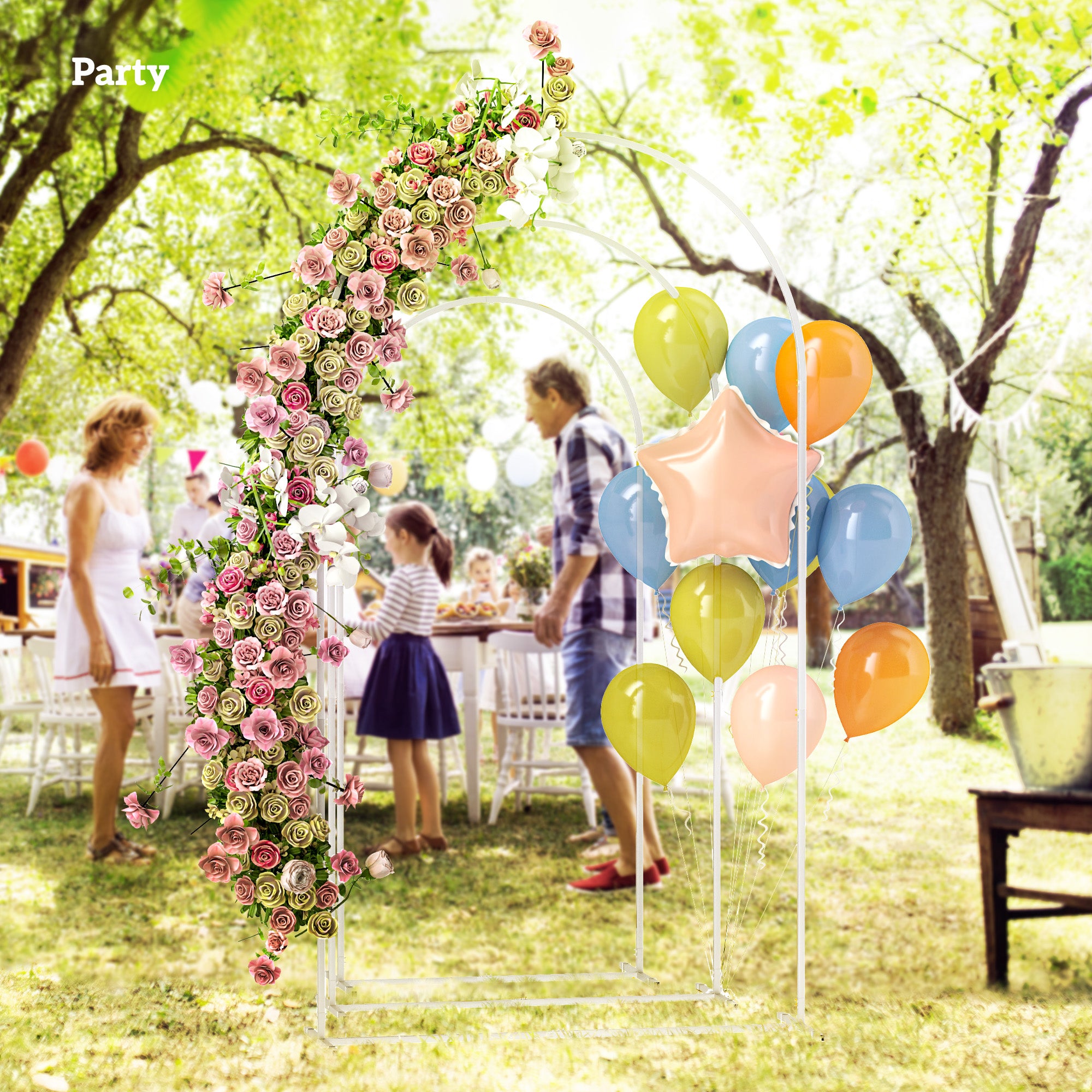 Metal Arch Backdrop Stand Set of 3, 7/6.5/6 ft Wedding Arch Frame, Balloon Backdrop Arch Stand Set for Birthday Party, Bridal Shower, Graduation, Ceremony, Banquet Decorations, White - White - Image 7