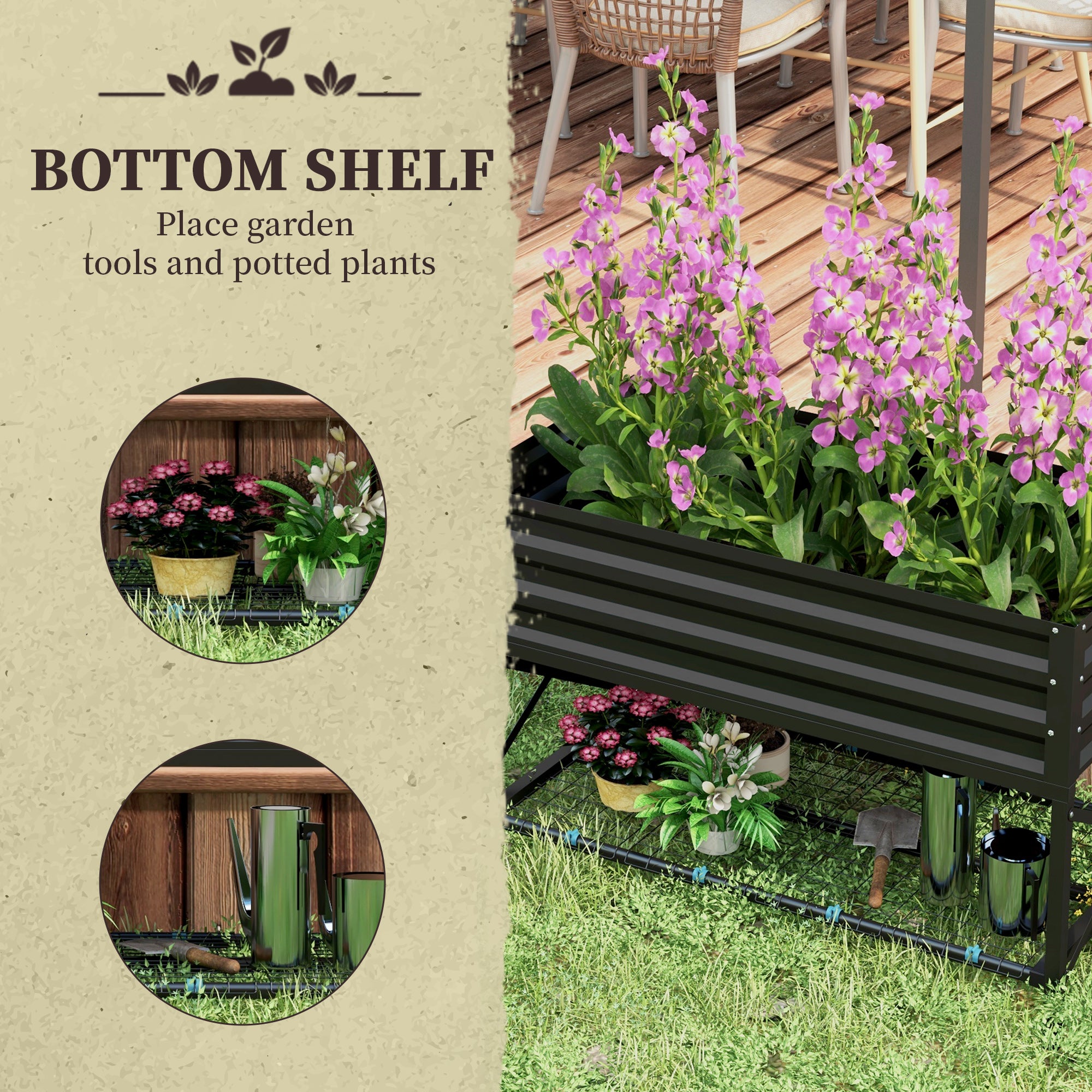 Galvanized Raised Garden Bed, Metal Planter Box with Legs, Storage Shelf and Bed Liner, Black - Black - Image 5