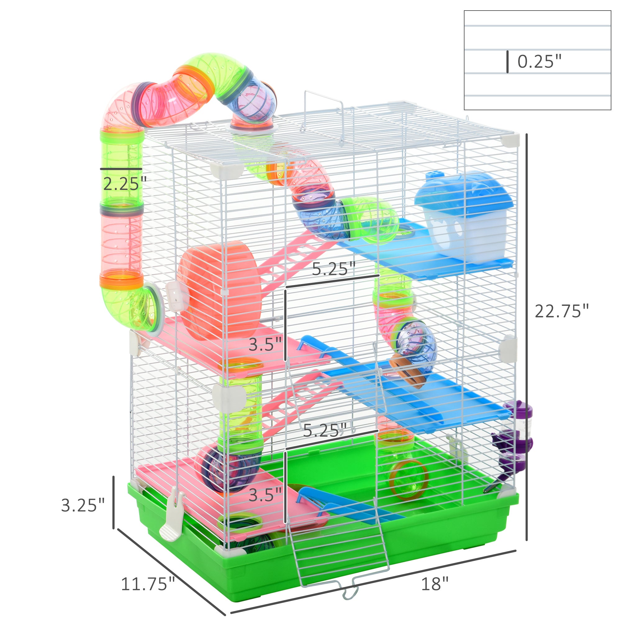 5 Tiers Hamster Cage Portable Animal Travel Carrier w/ Exercise Wheels Tube - Green - Image 3