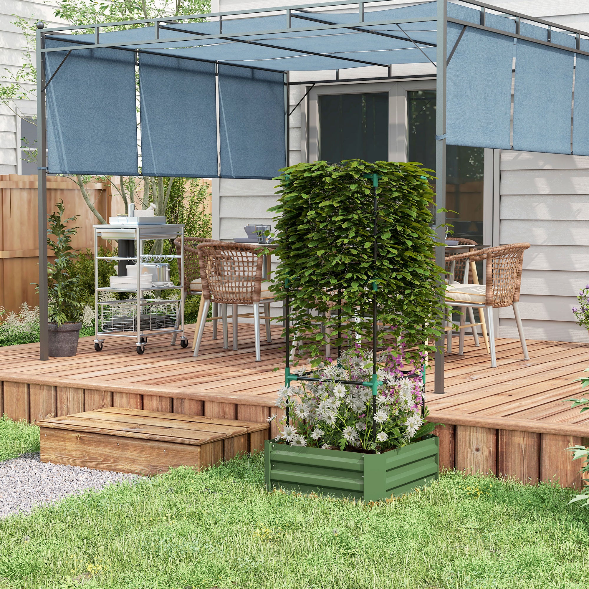 Galvanized Planter Box, 24" x 24" x 55" Raised Garden Bed with Tomato Cage for Climbing Vines, Green - Green - Image 7